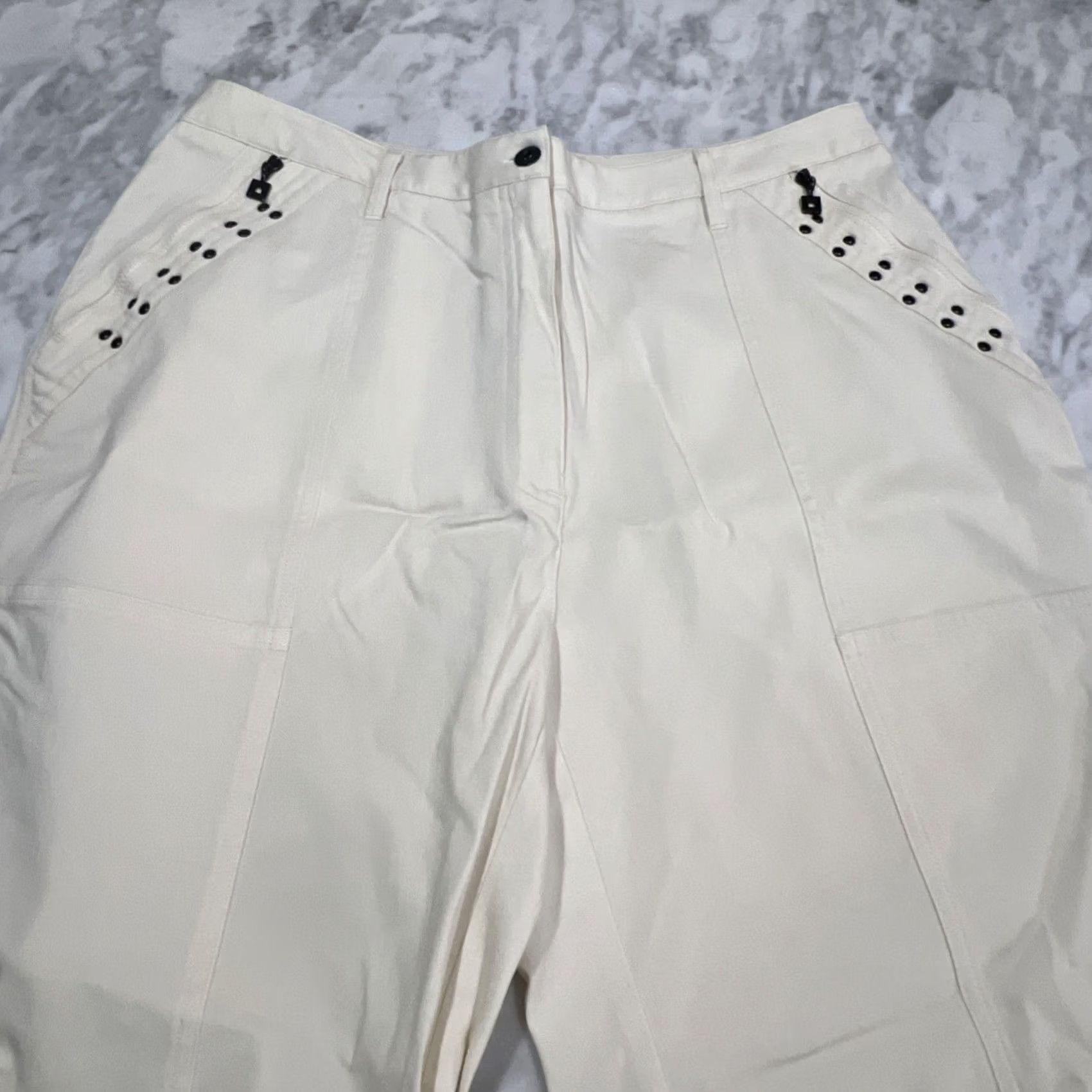 Vintage Jamie Sadock Pant Women 14 Stretch Straight Leg Ivory Golf Pockets Rayon Spandex Size 36" / US 14 / IT 50 - 5 Thumbnail