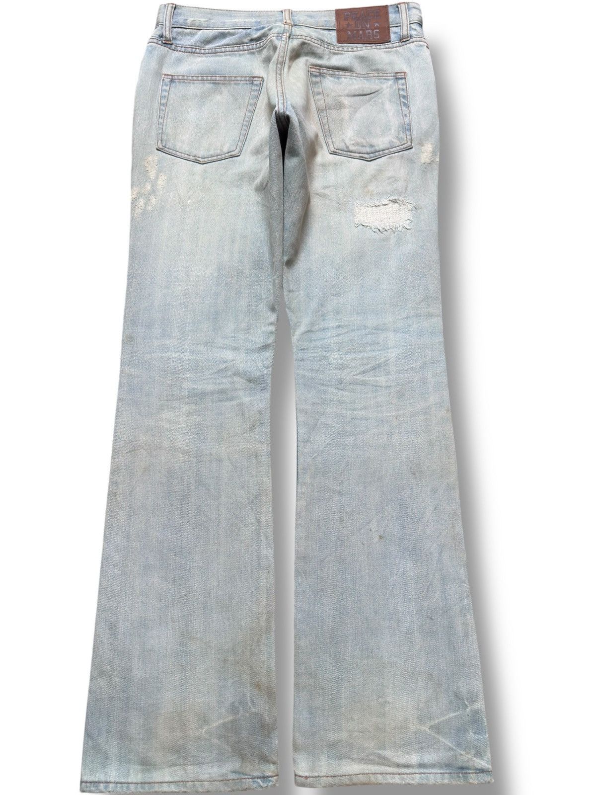 peaceminusone Vintage PeaceOnMars Flare Ripped Distressed Denim Size US 31 - 4 Thumbnail