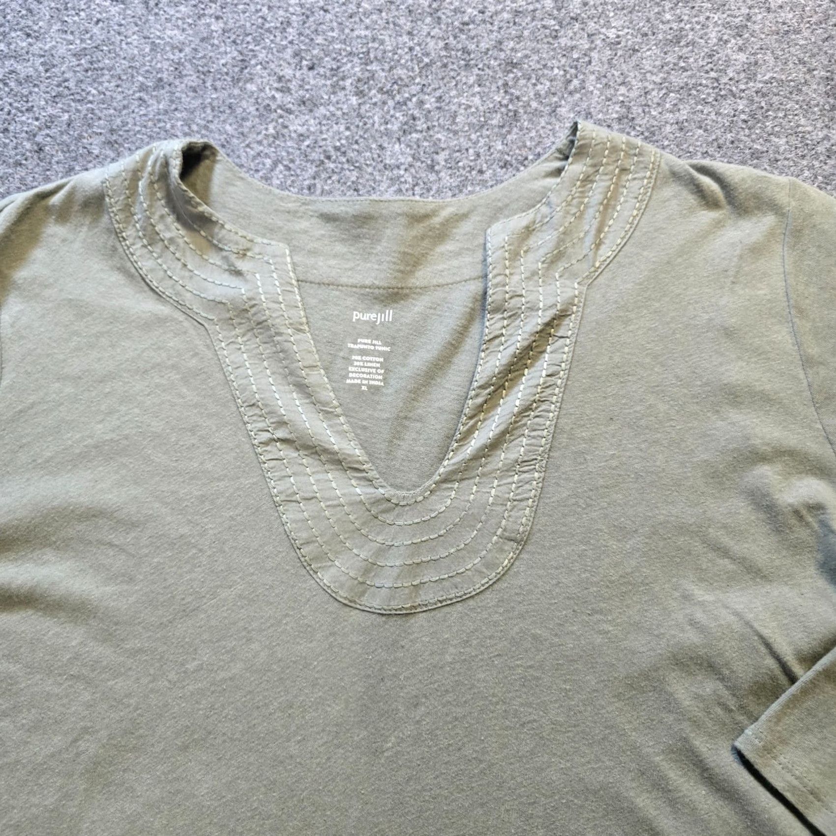 J. Jill J Jill Top Women XL Green Linen Blend Tunic 3/4 Sleeve V-Neck Stretch Casual Capsule Blouse Shirt Womens Size XL / US 12-14 / IT 48-50 - 2 Thumbnail