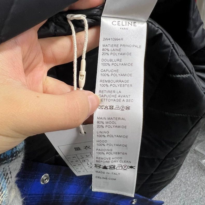 Celine celine Black and blue plaid printed logo hoodie jacket Size US XL / EU 56 / 4 - 4 Thumbnail
