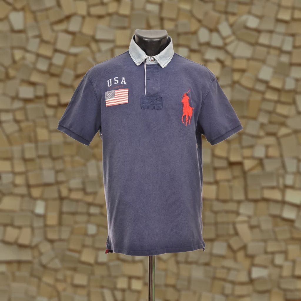 Polo Ralph Lauren Polo Ralph Lauren Polo Shirt USA America Country Flag Vintage Slim Fit L Blue Mens Shirt Size US L / EU 52-54 / 3 - 1 Thumbnail