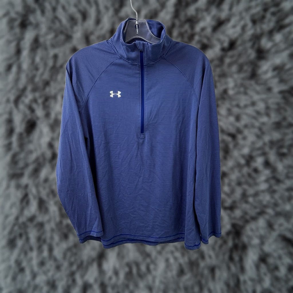 Under Armour Under Armour HeatGear 1/4 Zip Mens Medium Blue Striped Pullover Loose Fit L/S Size US M / EU 48-50 / 2 - 1 Thumbnail