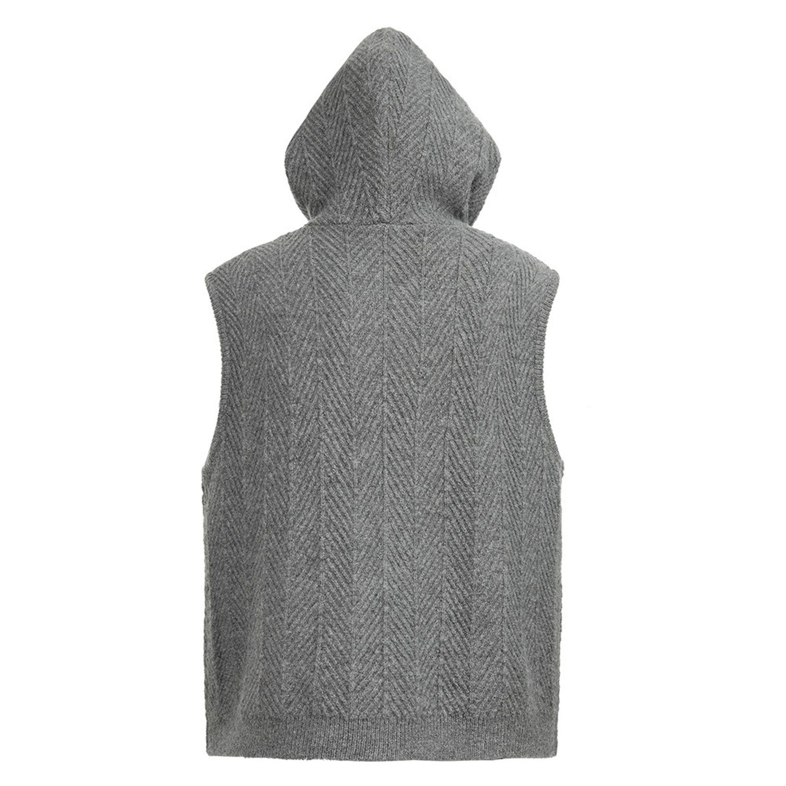 Vintage Stylish Gray Hooded Vest - Cozy Knit Design Size US M / EU 48-50 / 2 - 2 Thumbnail