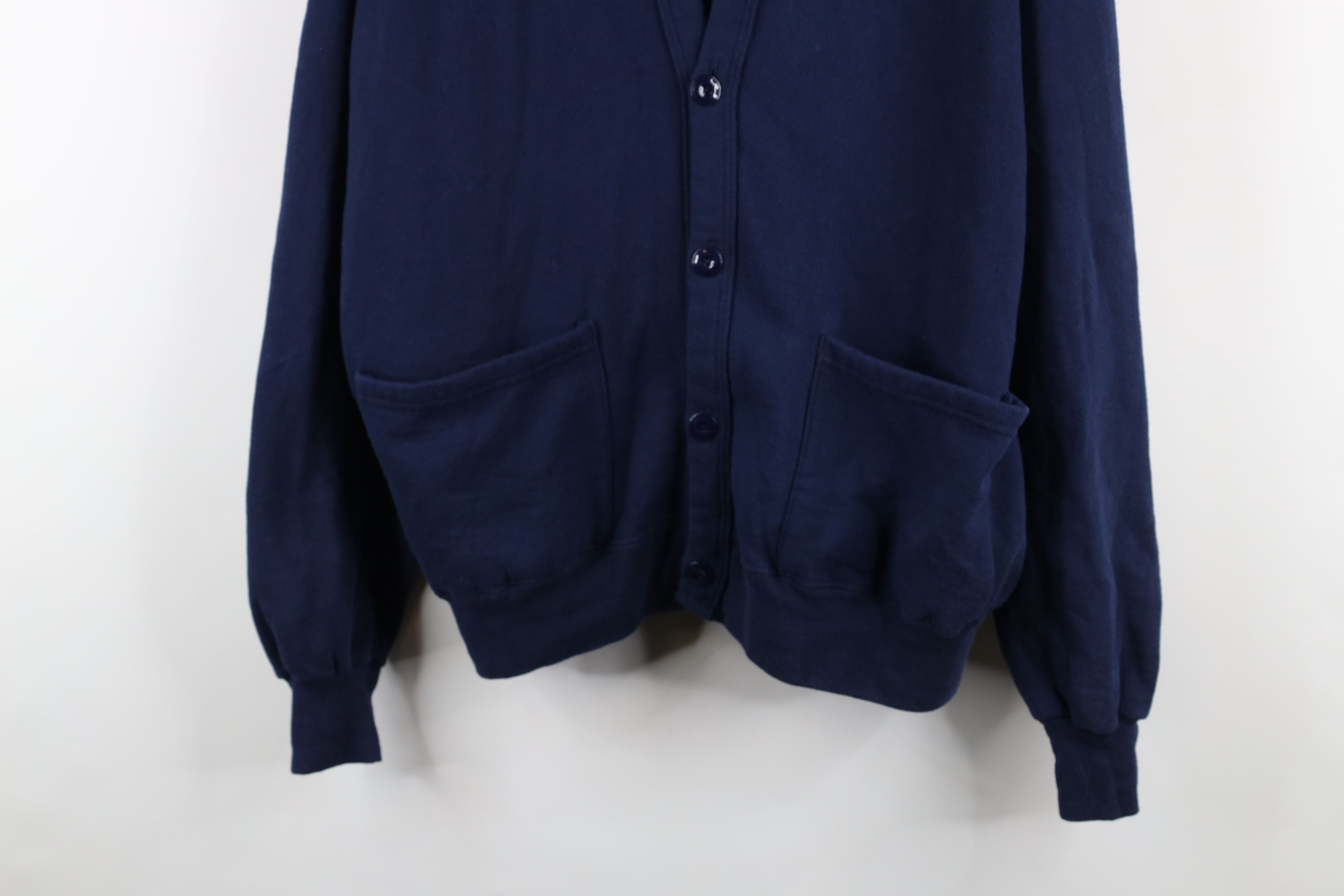 Vintage Vintage 90s Streetwear Cardigan Sweatshirt Navy Blue USA Size ONE SIZE - 3 Thumbnail