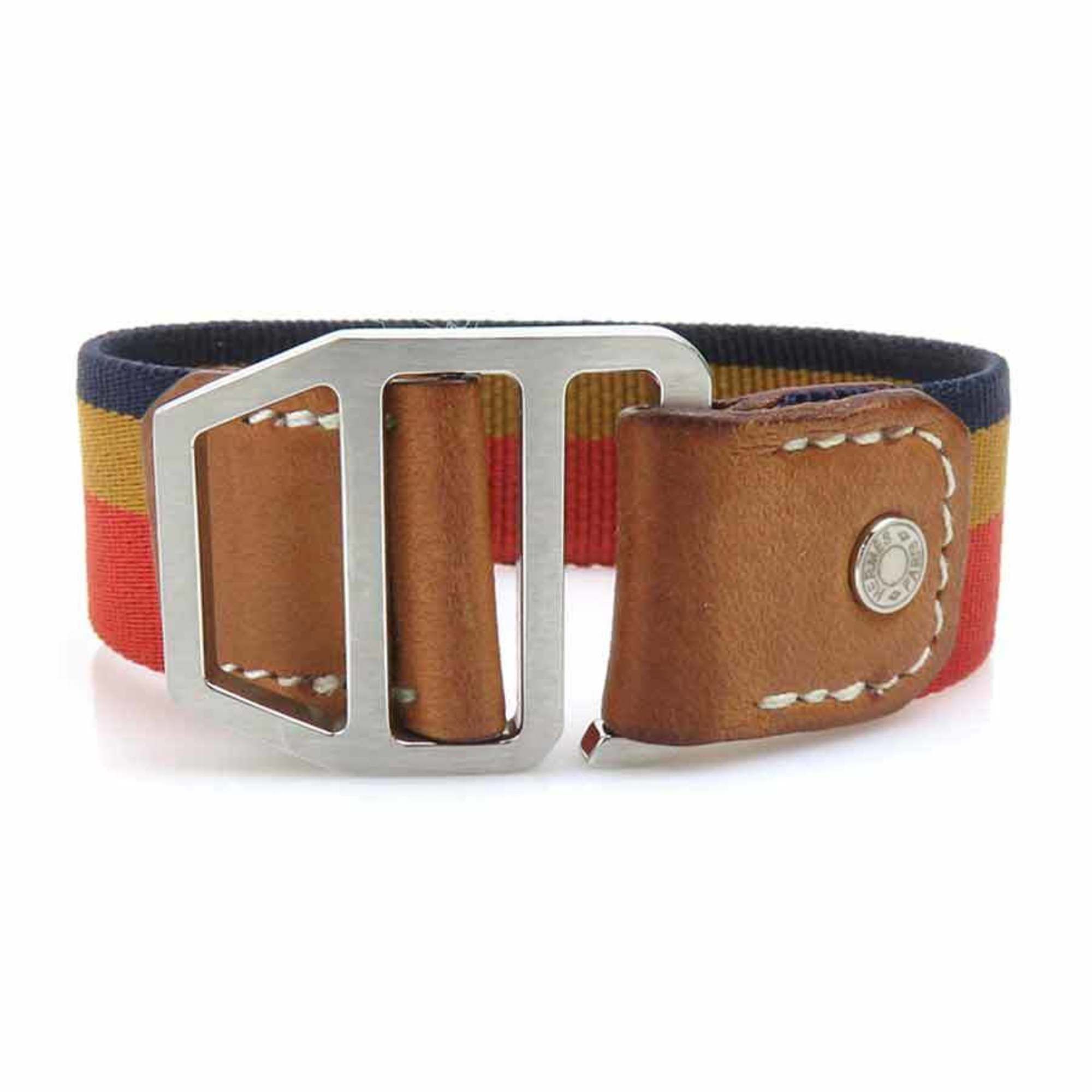 Hermes Hermès HERMES Bracelet Canvas/Leather Orange/Brown/Navy Silver Women's e61247g Size ONE SIZE - 1 Thumbnail