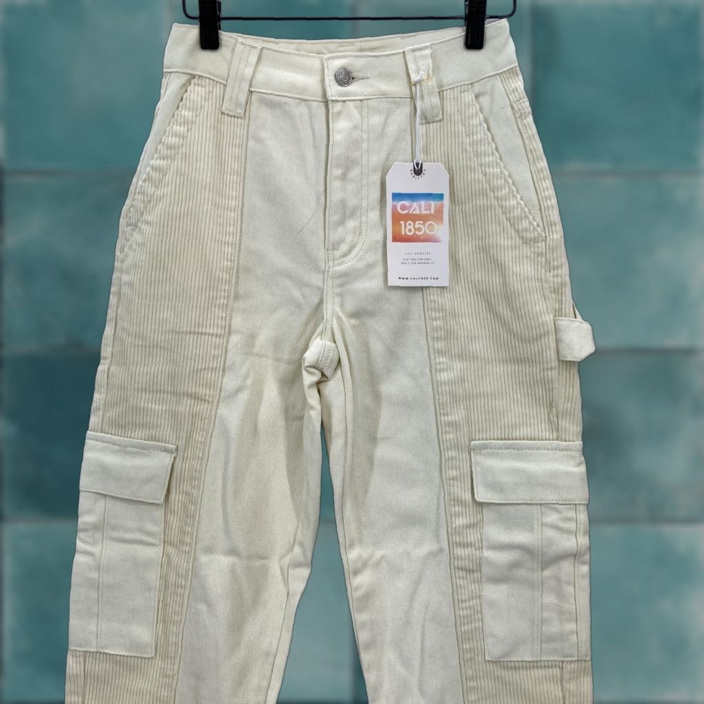 Vintage Cali 1850 Los Angeles Corduroy Carpenter Pants Women's XS Beige Cargo Utility Pants Size 26" / US 2 / IT 38 - 1 Thumbnail