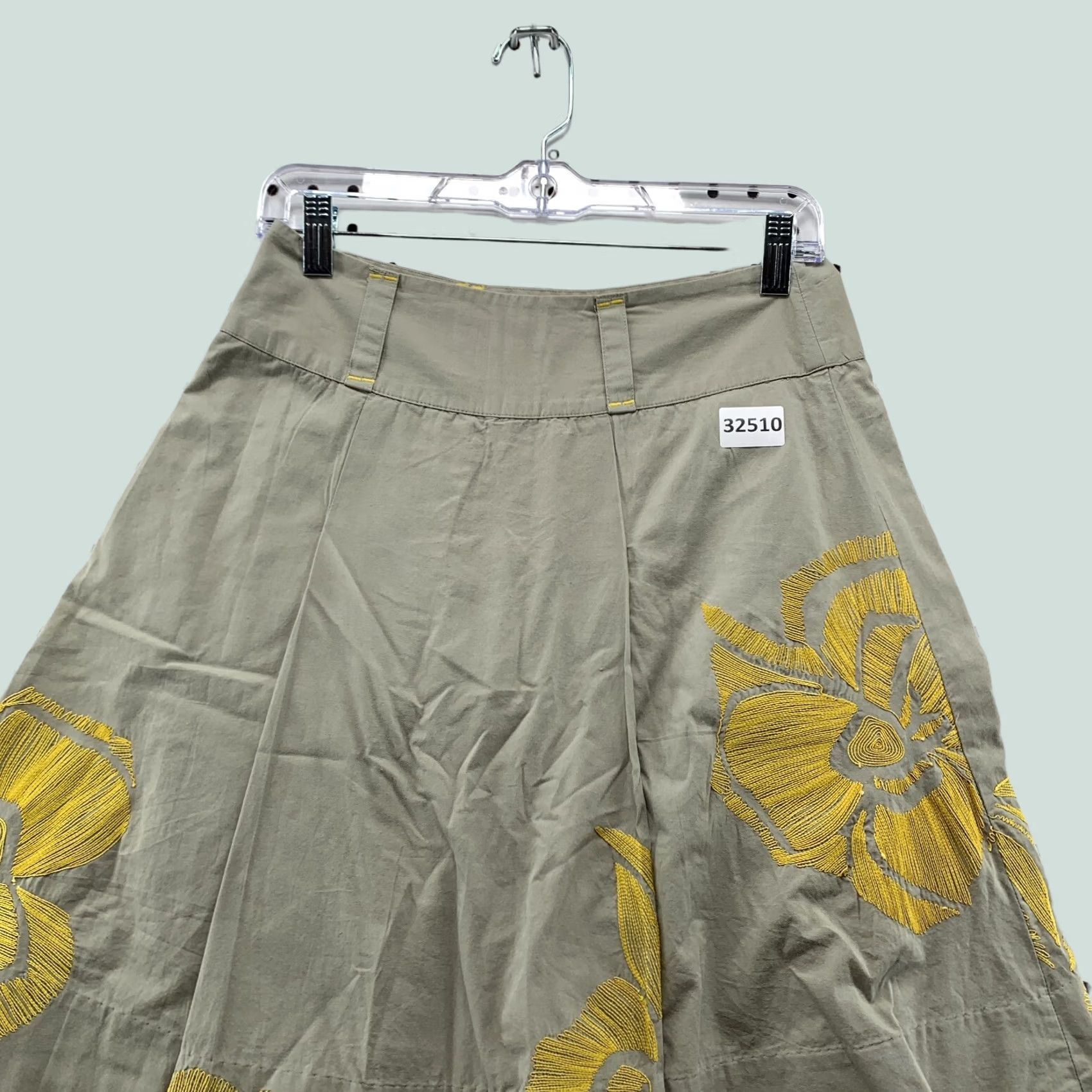 Anthropologie VINTAGE Anthropologie Floreat Skirt Womens Size 4 Tan Floral Pleated Ruffle Knee Length 26x21.5 Womens Size 27" / US 4 / IT 40 - 1 Thumbnail