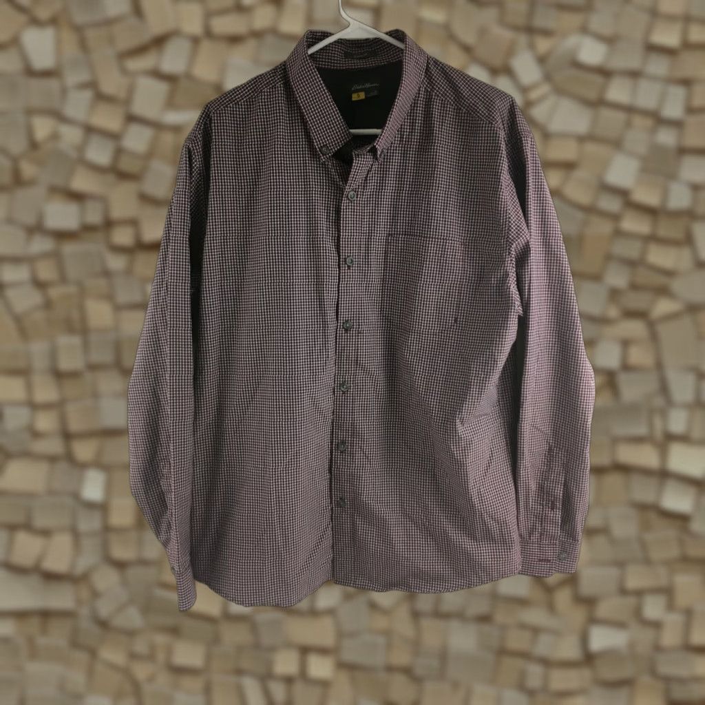 Eddie Bauer Eddie Bauer Shirt Men's XL Maroon White Check Button-Down Long Sleeve Classic Fit Size US XL / EU 56 / 4 - 1 Thumbnail
