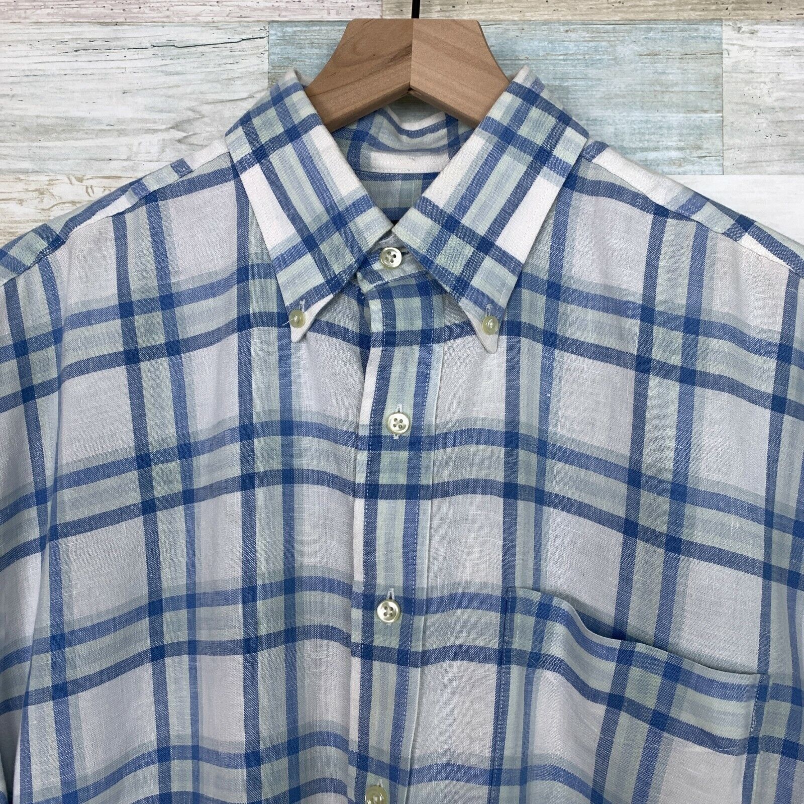 Jos. A. Bank Jos A Bank Travelers Linen Plaid Shirt Blue Button Mens M Size US M / EU 48-50 / 2 - 2 Thumbnail