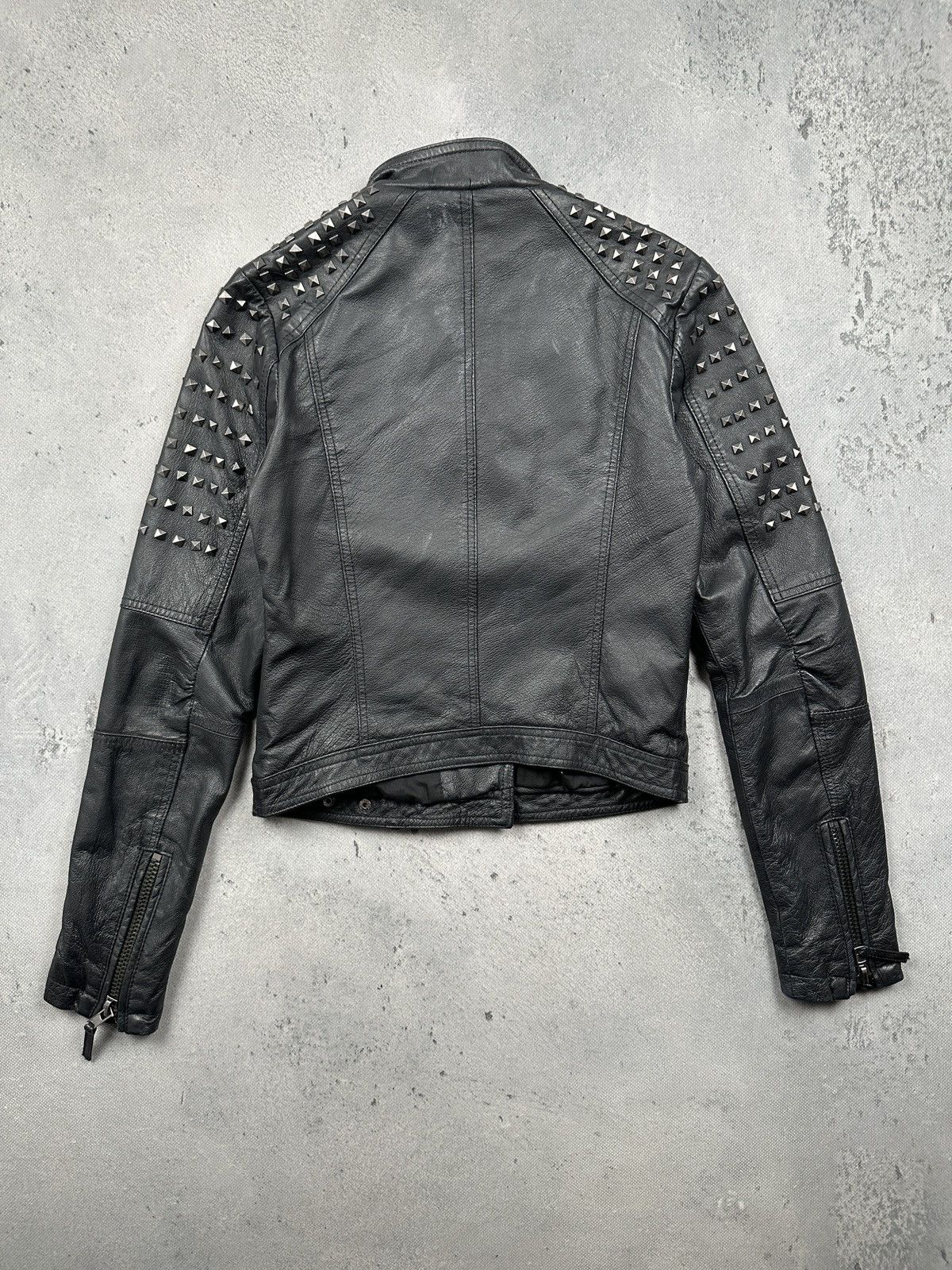 Genuine Leather Never Denim Studded Leather Biker Jacket Black Punk Moto Y2K Size S / US 4 / IT 40 - 3 Thumbnail