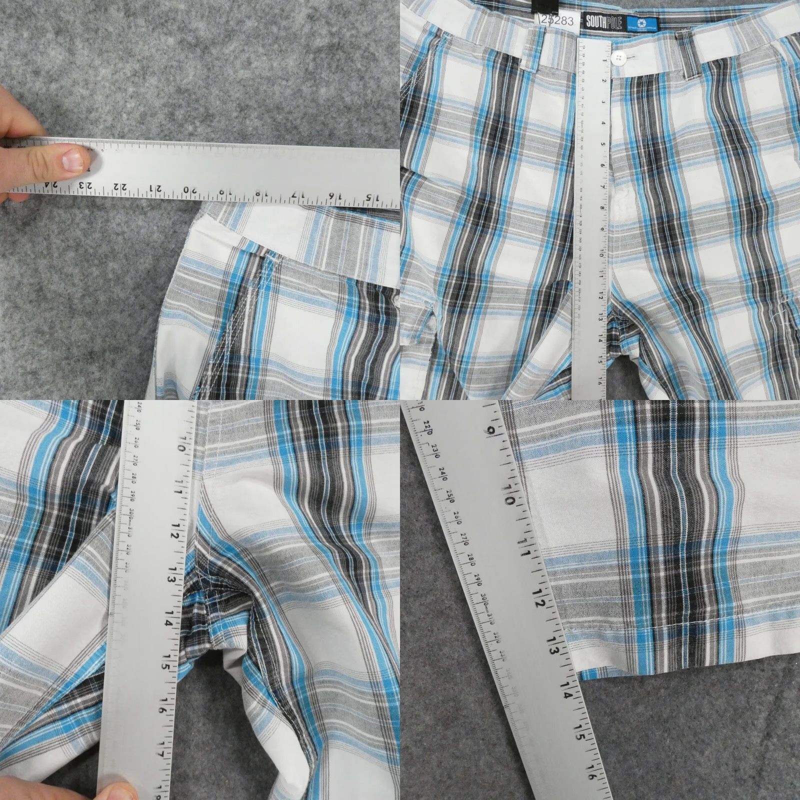 Southpole Southpole Shorts Mens 38 Cargo Flat Front Blue Black White Plaid Size US 38 / EU 54 - 8 Thumbnail