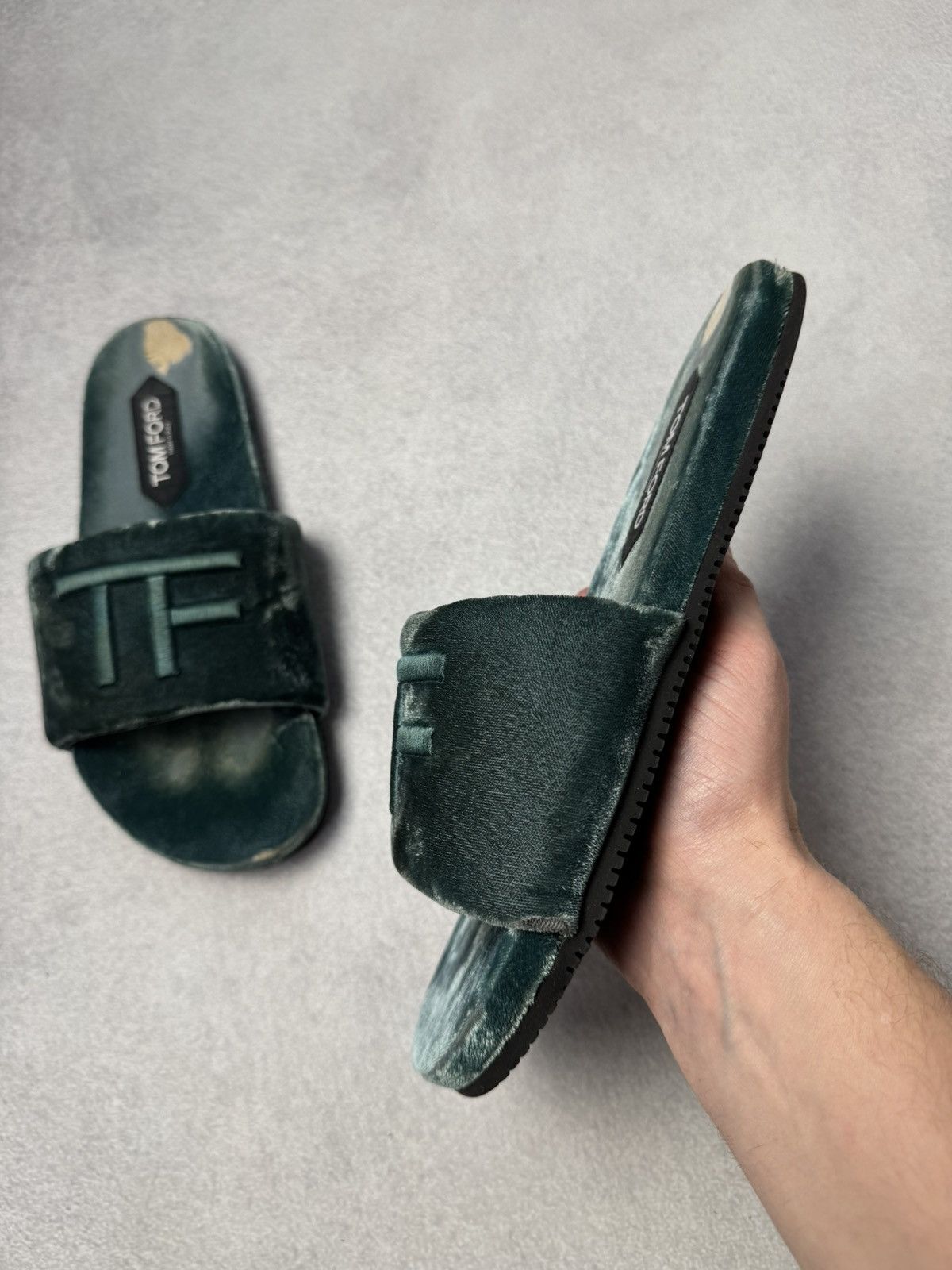 Tom Ford ✅ Tom Ford Teal Velvet TF Logo Slippers Slides US7-8 Size US 7.5 / EU 40-41 - 5 Thumbnail