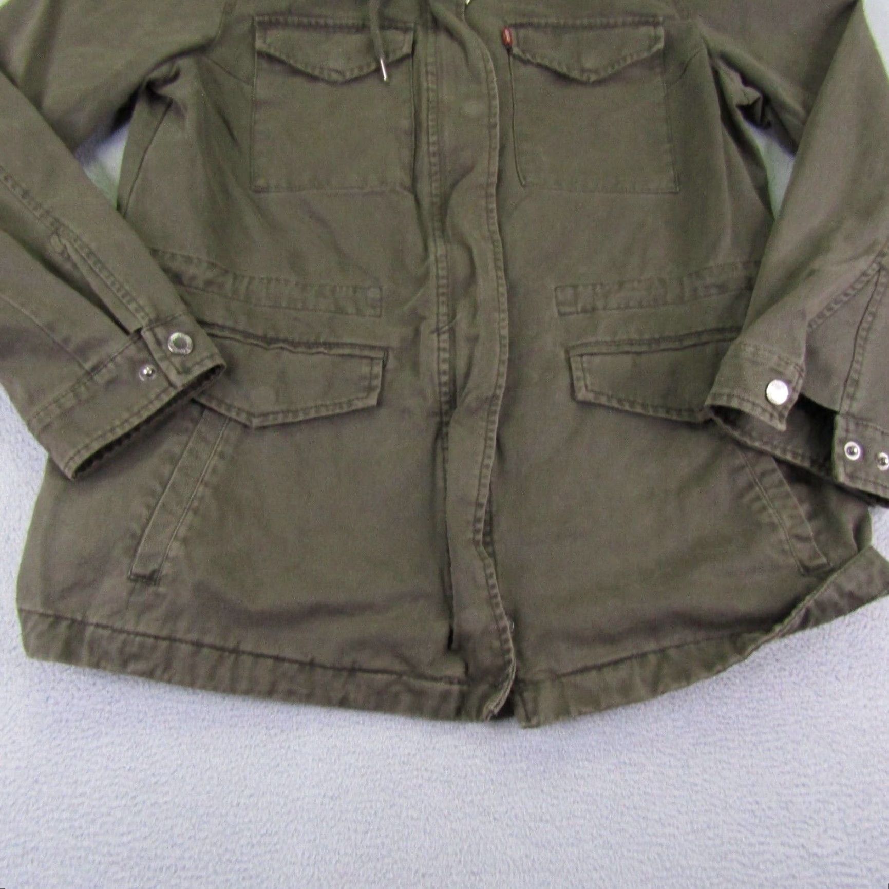 Levi's Levis Jacket Womens Medium Green Twill Field Chore Coat Removable Hood Zip Snap Size M / US 6-8 / IT 42-44 - 3 Thumbnail