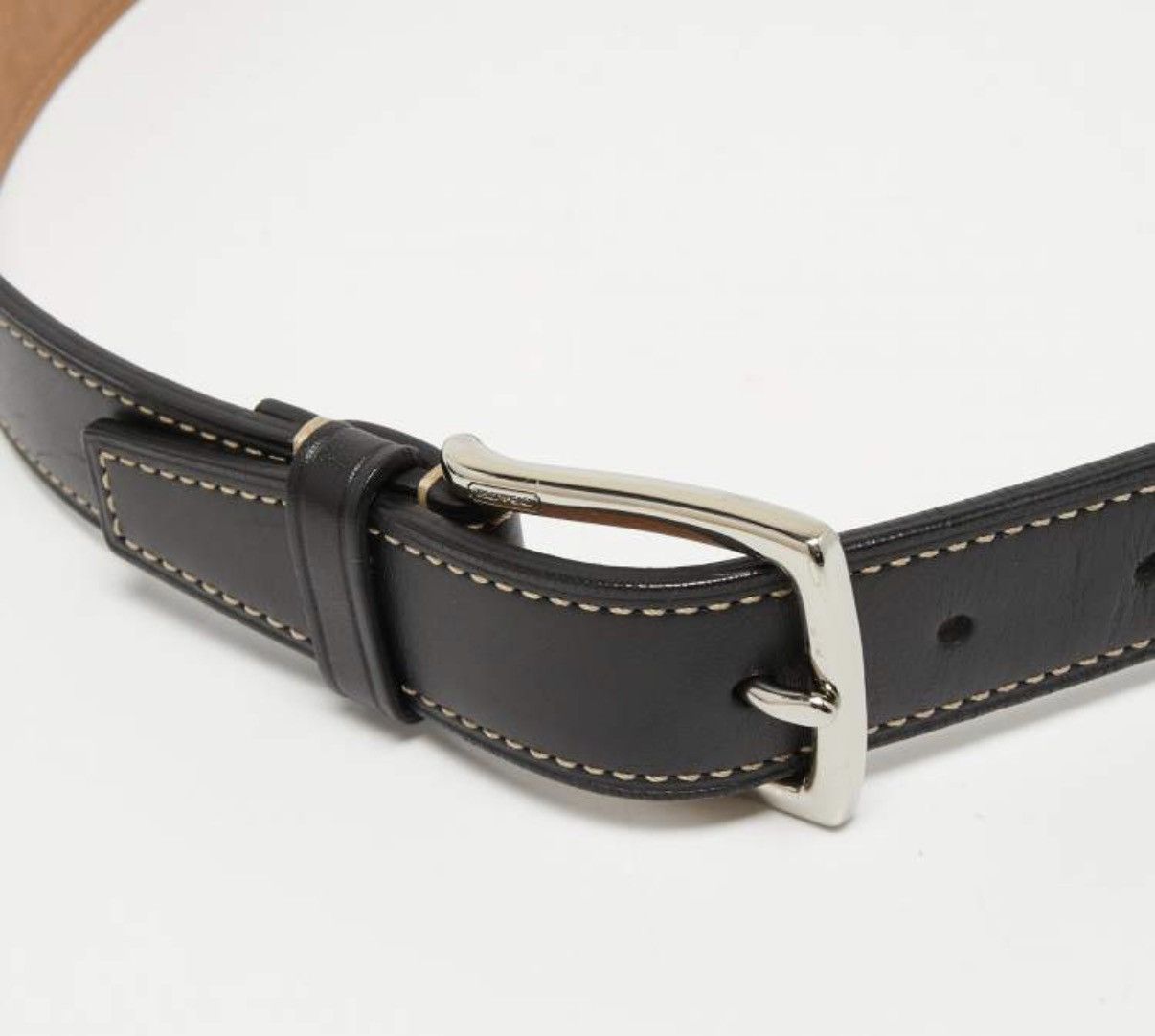 Coach Coach Black Leather Belt Contrast Stitch Silver Buckle 80cm Size 32 - 4 Thumbnail