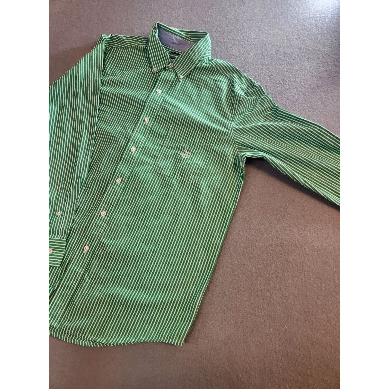 Chaps Mens Chaps Long Sleeve Green Striped Button Front Shirt Size US M / EU 48-50 / 2 - 4 Thumbnail