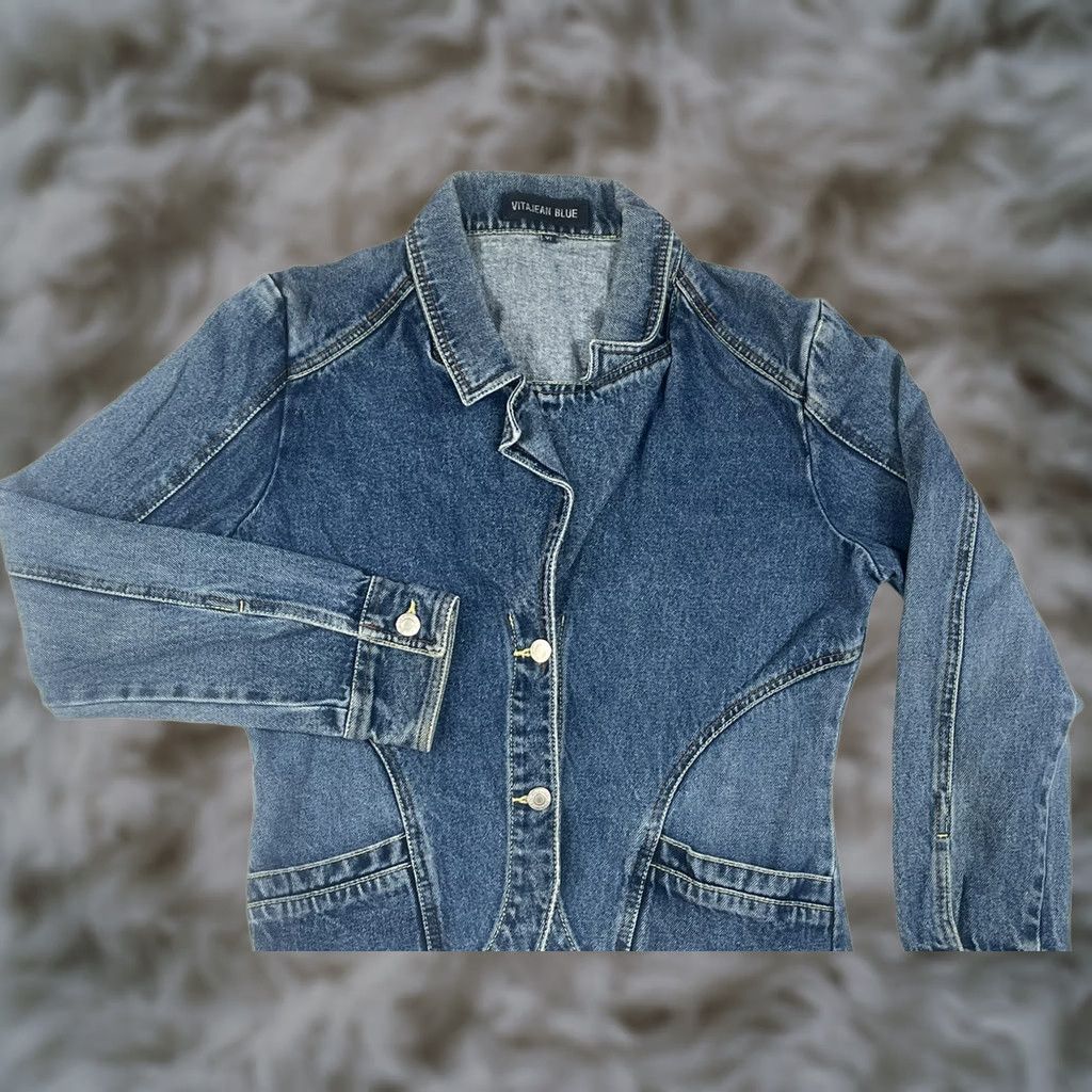 Denime Vitajean Blue Women Jacket Denim Jeans Button Front Pockets Size XL Casual Fall Winter Spring Vintage No Size 40" / US 18 - 1 Thumbnail