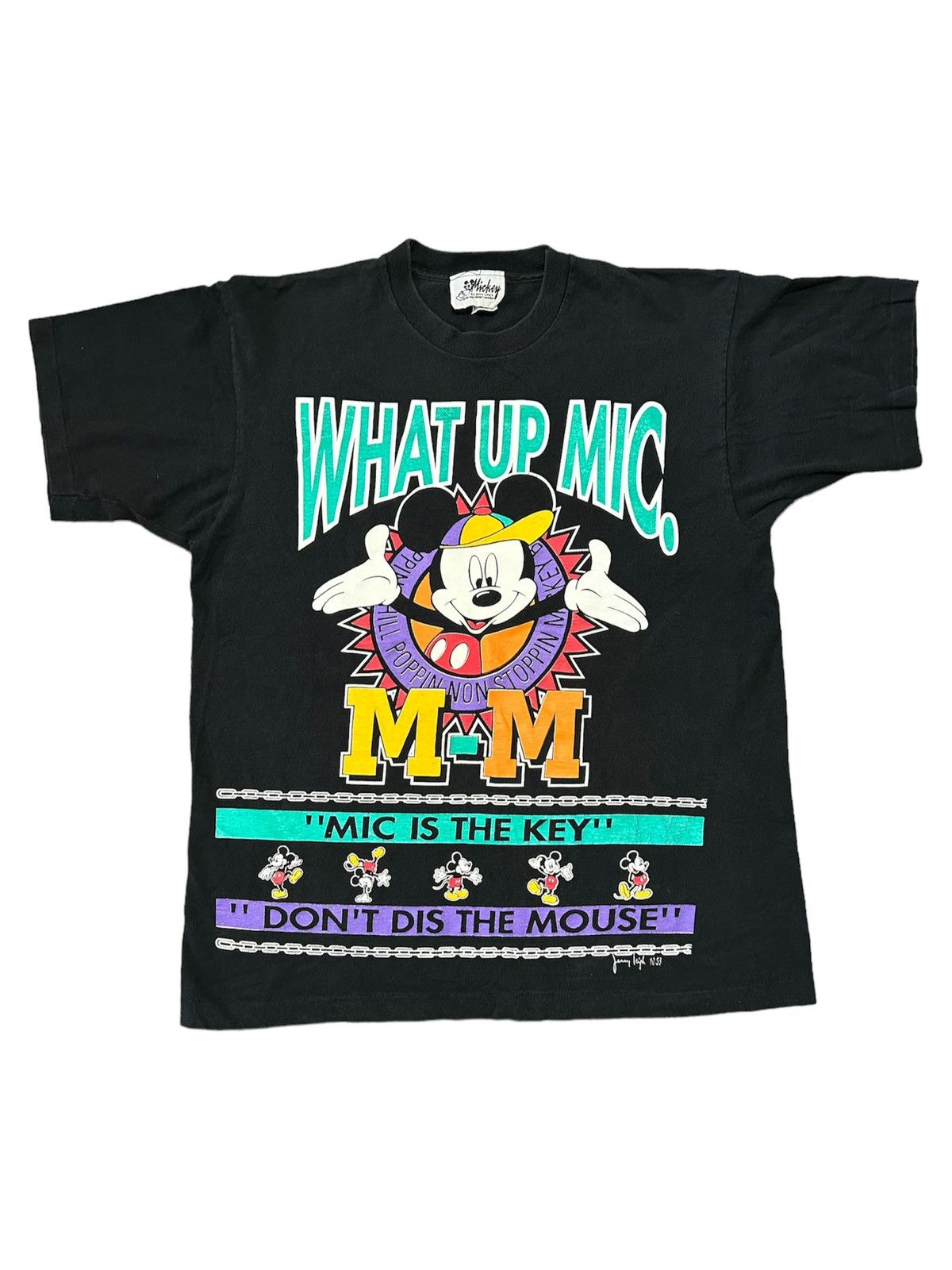 Mickey Mouse × Vintage 1990s Mickey By Jerry Leigh “What Up Mic” T-Shirt Size US L / EU 52-54 / 3 - 1 Thumbnail
