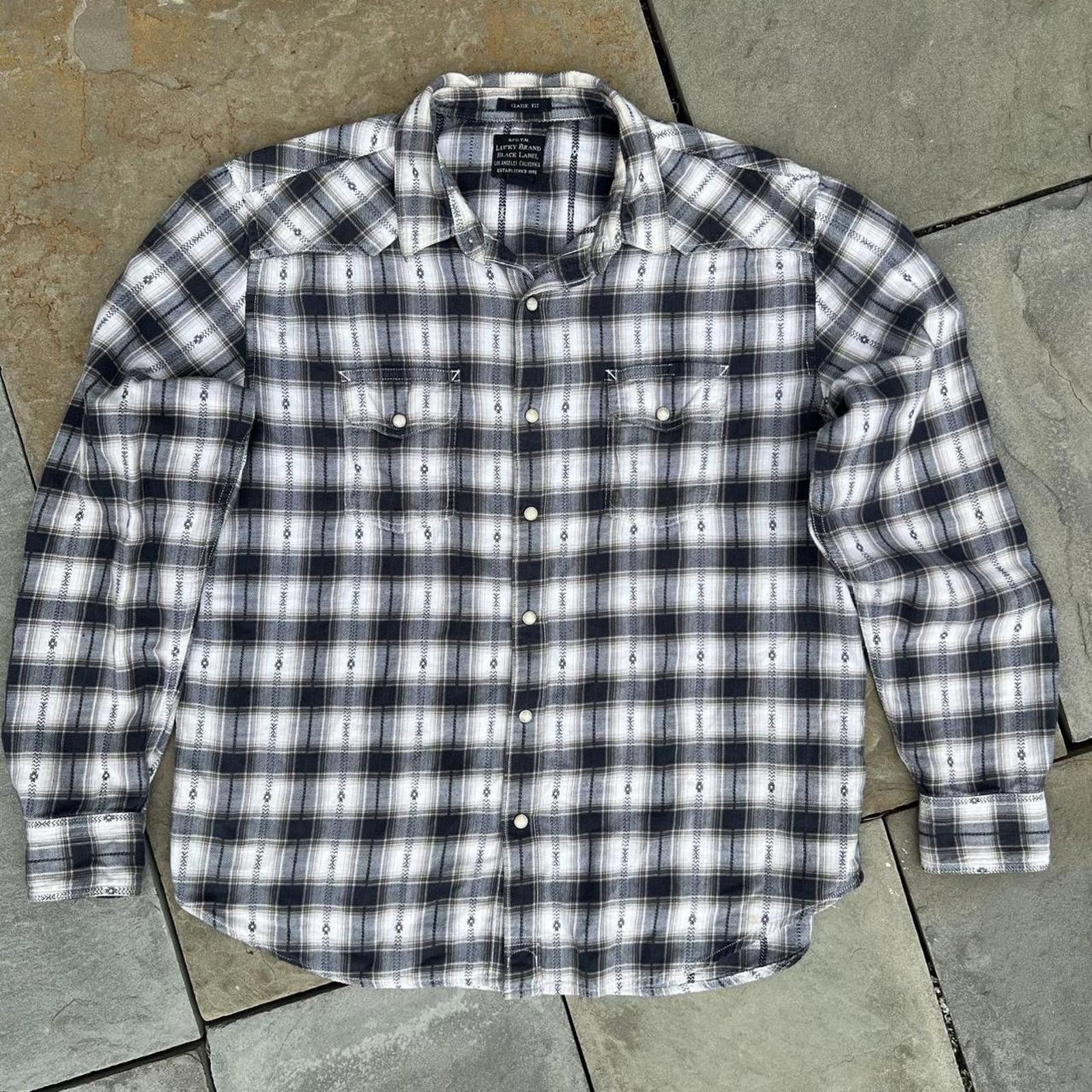 Lucky Brand Y2K Southwestern Knit Plaid Pattern Snap Button Down Shirt Size US L / EU 52-54 / 3 - 1 Thumbnail