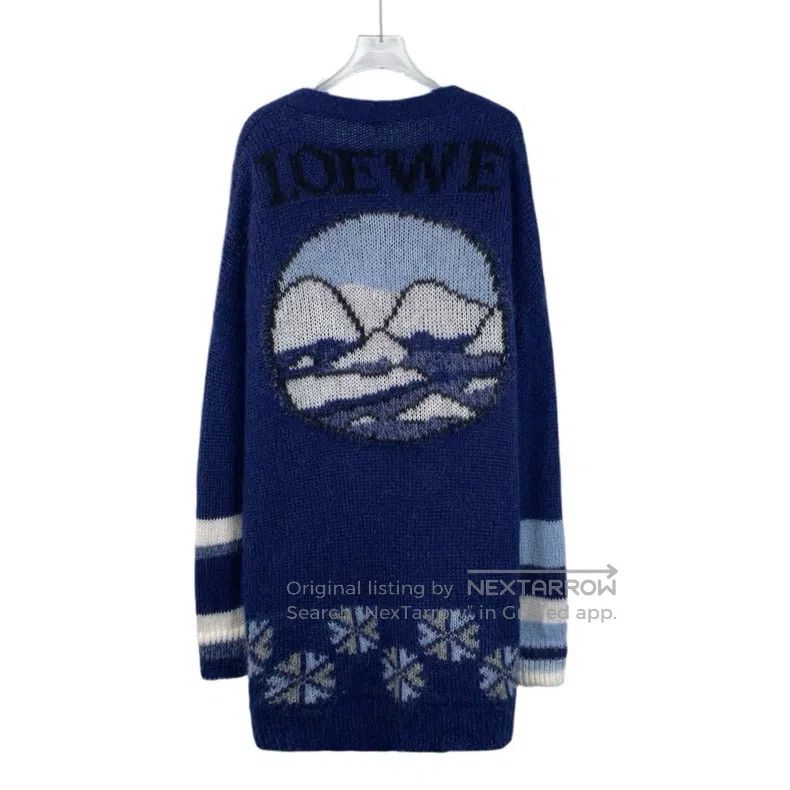 Loewe Loewe Navy Blue Snowflake Embroidered Mohair Single-Breast Size S / US 4 / IT 40 - 2 Thumbnail