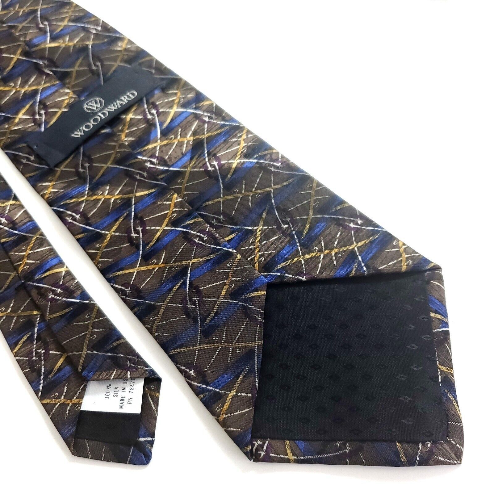 Woodward Woodward Green Tan Blue Abstract Geometric Print Wide Silk T Size ONE SIZE - 5 Thumbnail