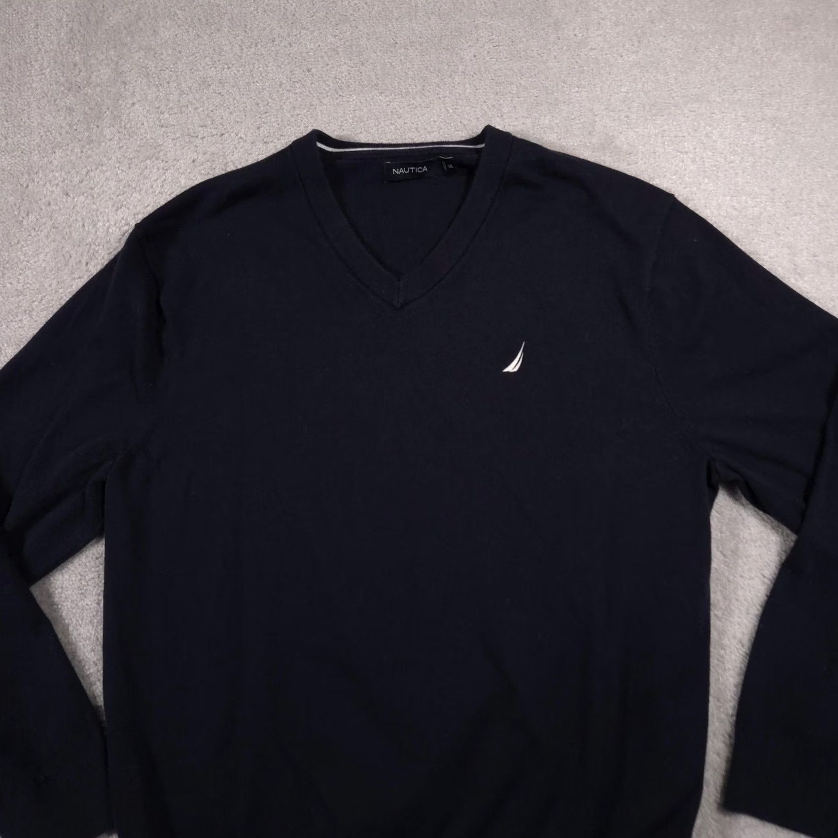 Nautica Nautica Mens Sweater V-Neck Pullover Knit Embroidered Sail Logo Navy Blue 2XL Size US XXL / EU 58 / 5 - 4 Thumbnail