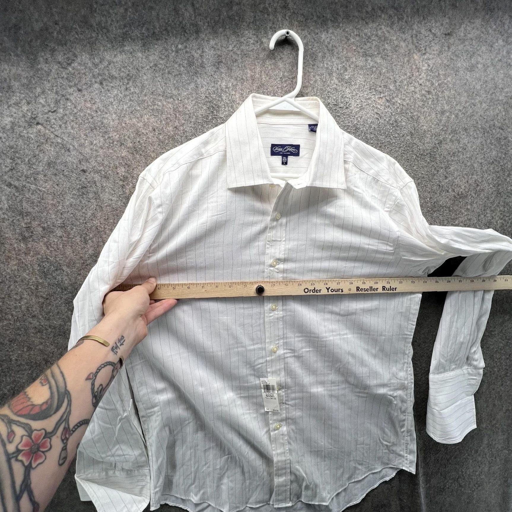 Sean John Sean John Dress Shirt Mens 16.5 34/35 White Stripe 100% Cotton Long Sleeve 90s Size 46R - 6 Thumbnail