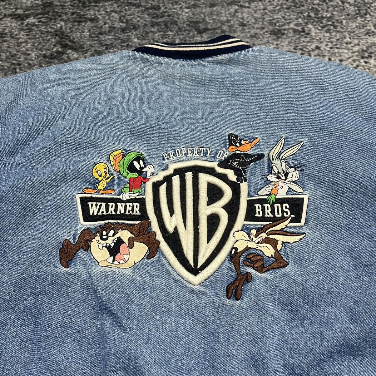 Warner Bros Vintage 90s Looney Tunes Embroidered Denim Varsity Jacket Size US L / EU 52-54 / 3 - 12 Thumbnail