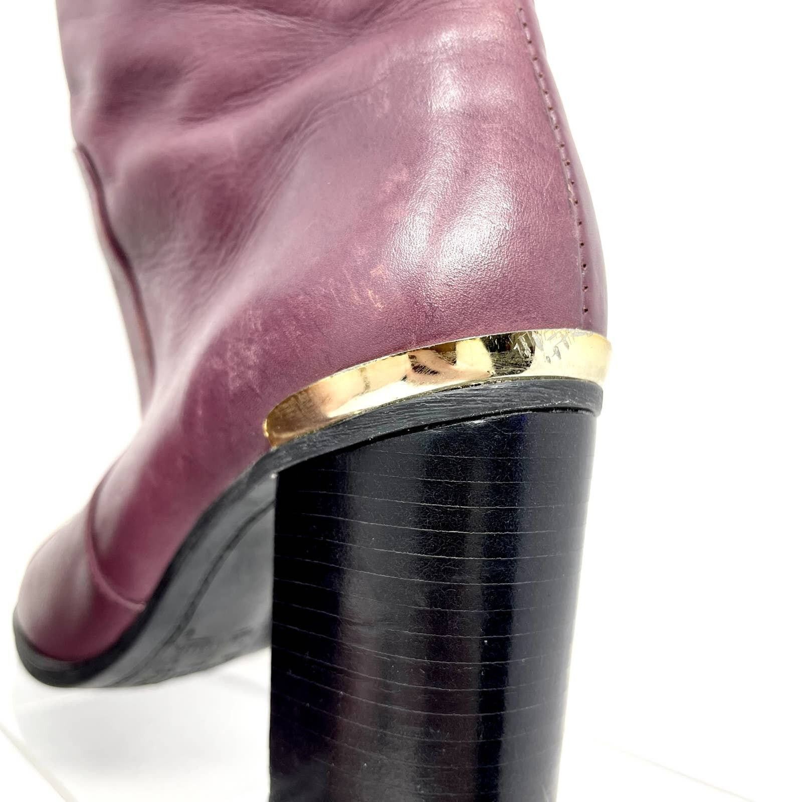 SCHUTZ Schultz 6 Caelainn Cabernet Purple Leather Designer Mid Heel Size US 6 / IT 36 - 7 Thumbnail
