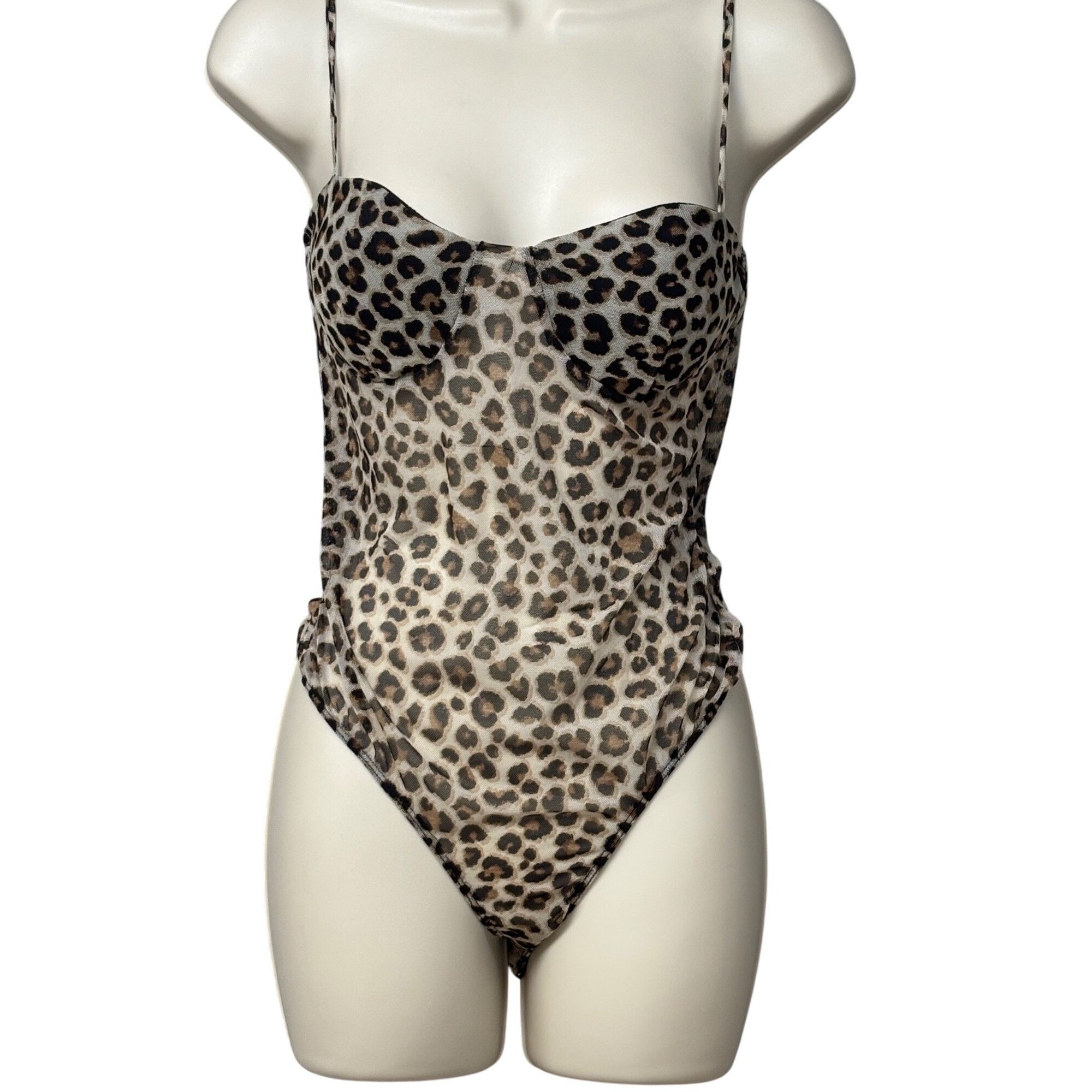 Other 21 Saints Leopard Print Sheer Mesh Bodysuit, Brown, Sz. L Size L / US 10 / IT 46 - 3 Thumbnail