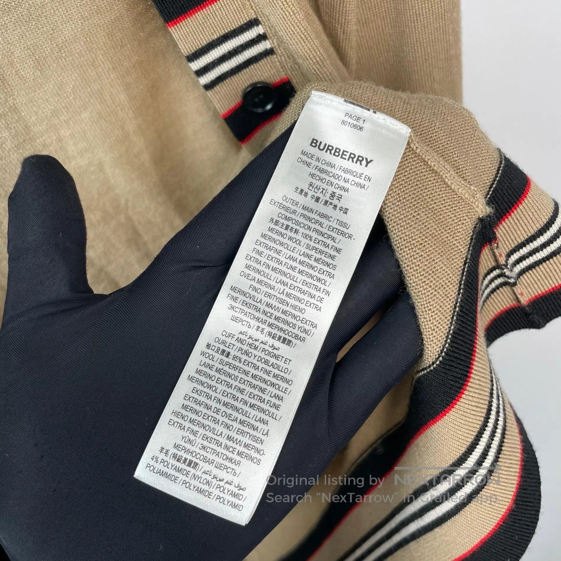 Burberry Burberry Khaki Stripe V-Neck Knit Cardigan| Size S / US 4 / IT 40 - 7 Thumbnail