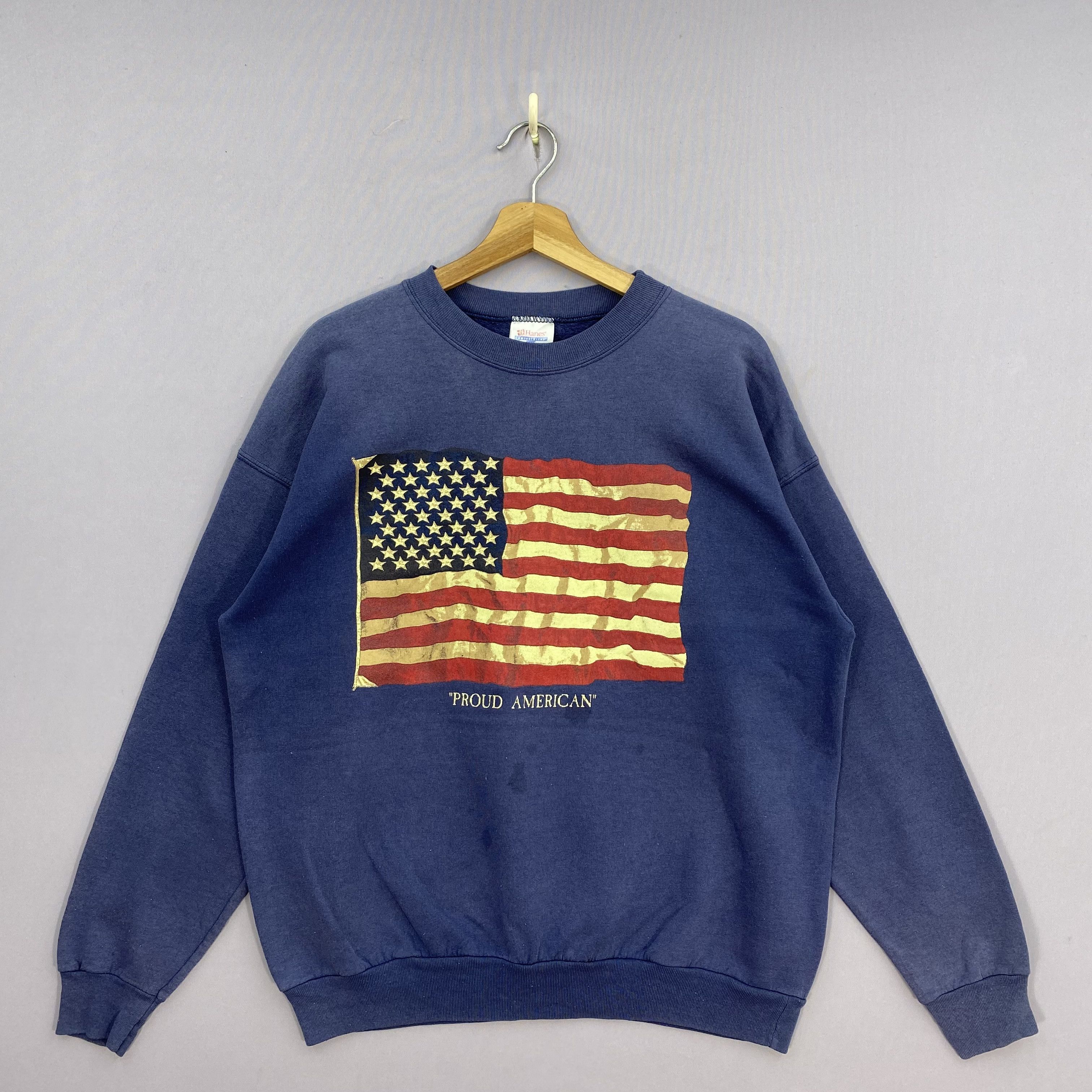 Vintage Vintage 90s Hanes Proud American Flag Pullover Sweatshirt Size US L / EU 52-54 / 3 - 2 Thumbnail