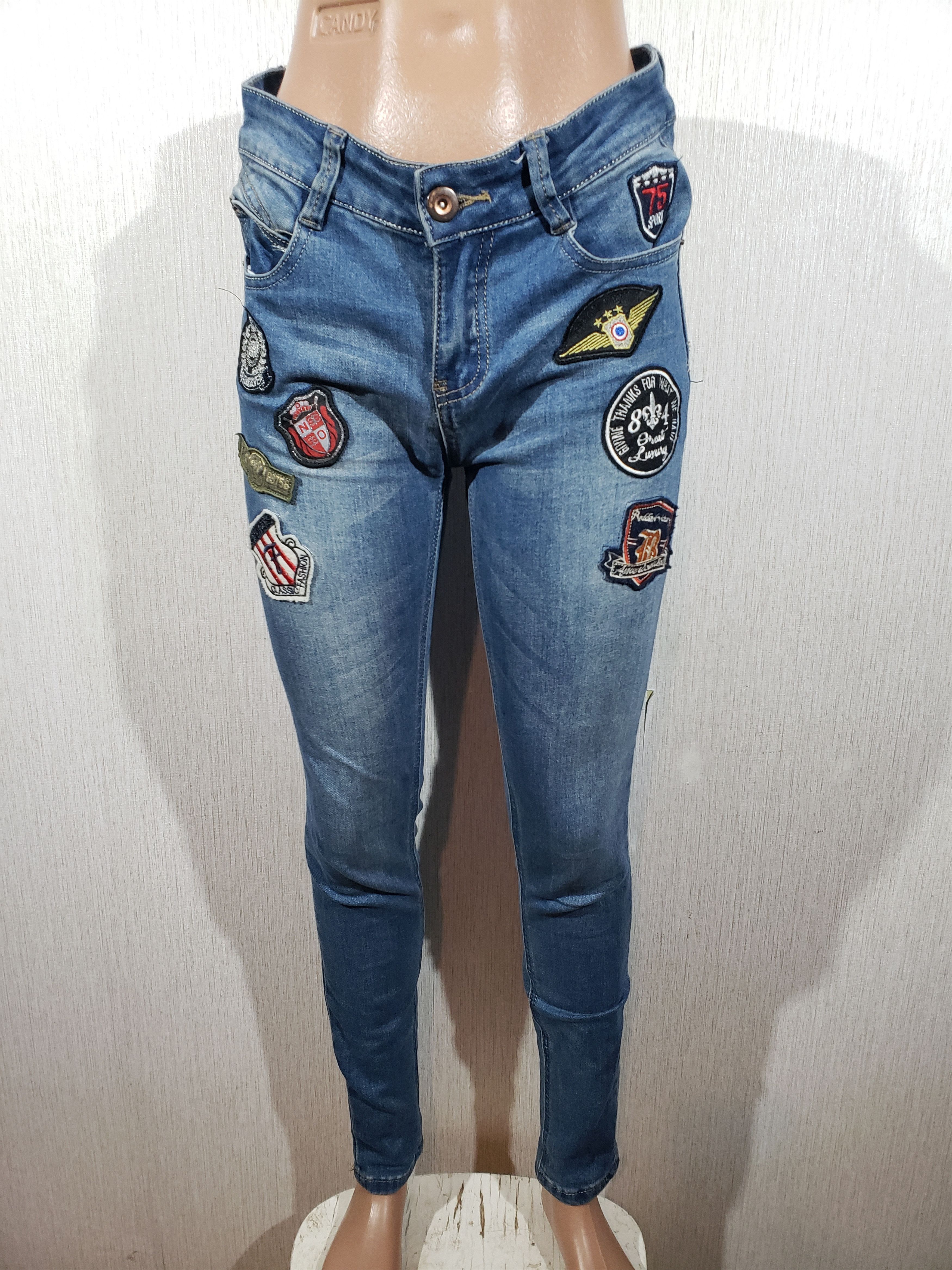 Jean Blue women's stretch jeans with many stripes. Size 30" / US 8 / IT 44 - 1 Thumbnail