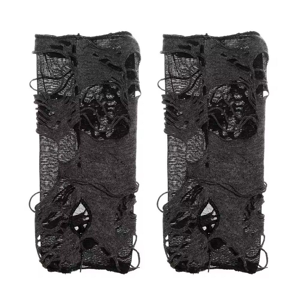 Other Simple Gothic Fingerless Gloves Unisex Tear Design Stretchy Size ONE SIZE - 4 Thumbnail