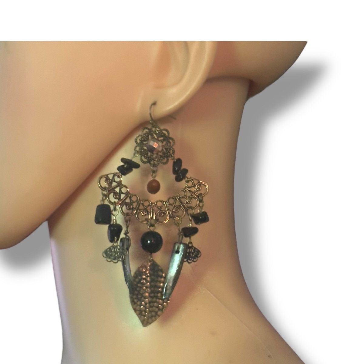 Other Bronze tone agate chips, mop, and leaves chandelier earrings Size ONE SIZE - 2 Thumbnail