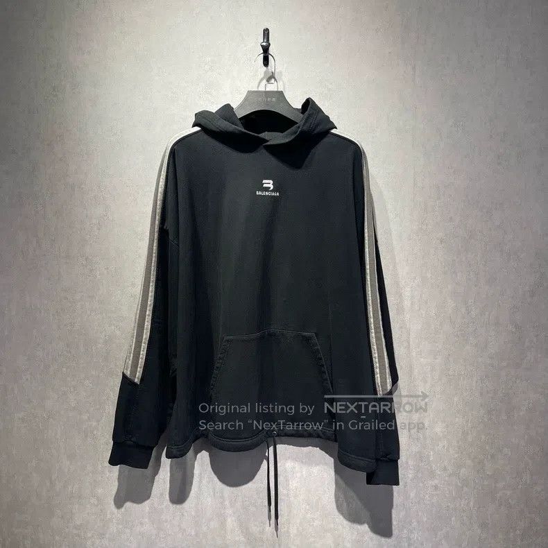 Balenciaga Side Stripe Embroidered Logo Hooded Sweatshirt
