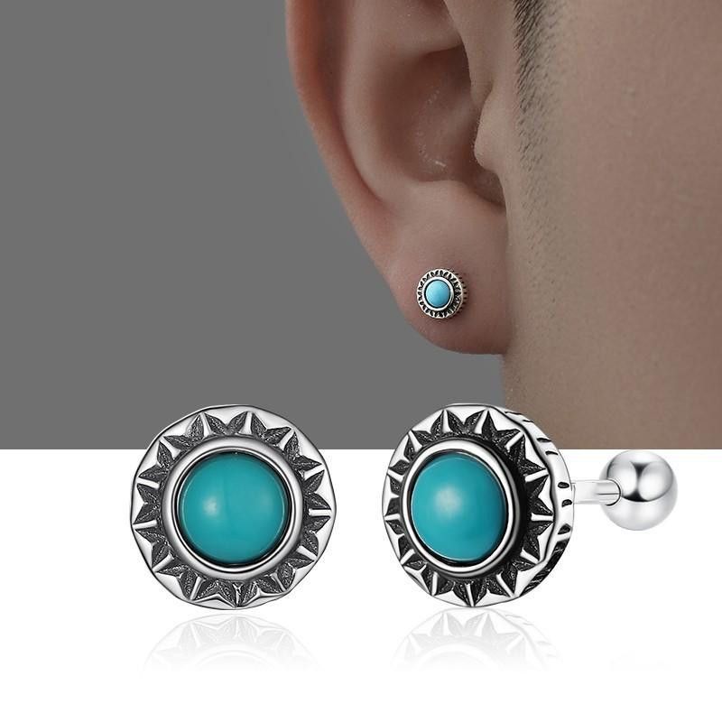 Jewelry Turquoise Stone Hip-hop Earrings One Pairs Chrome Jewelry Size ONE SIZE - 2 Thumbnail