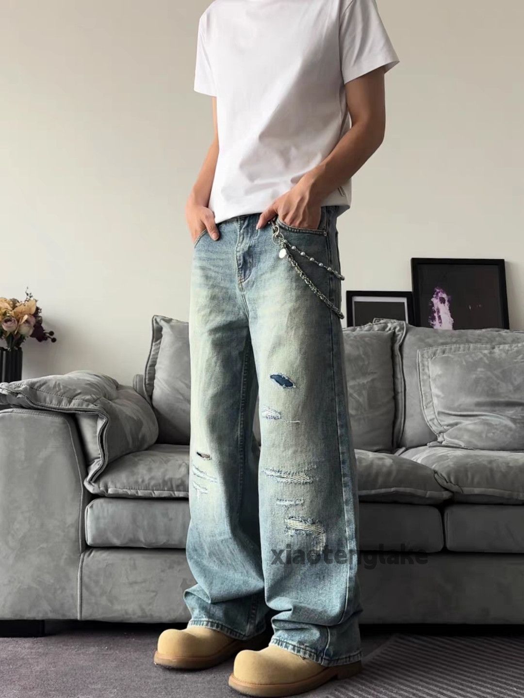 Jean × Vintage washed faded ripped damaged loose baggy jeans Size US 28 / EU 44 - 2 Thumbnail