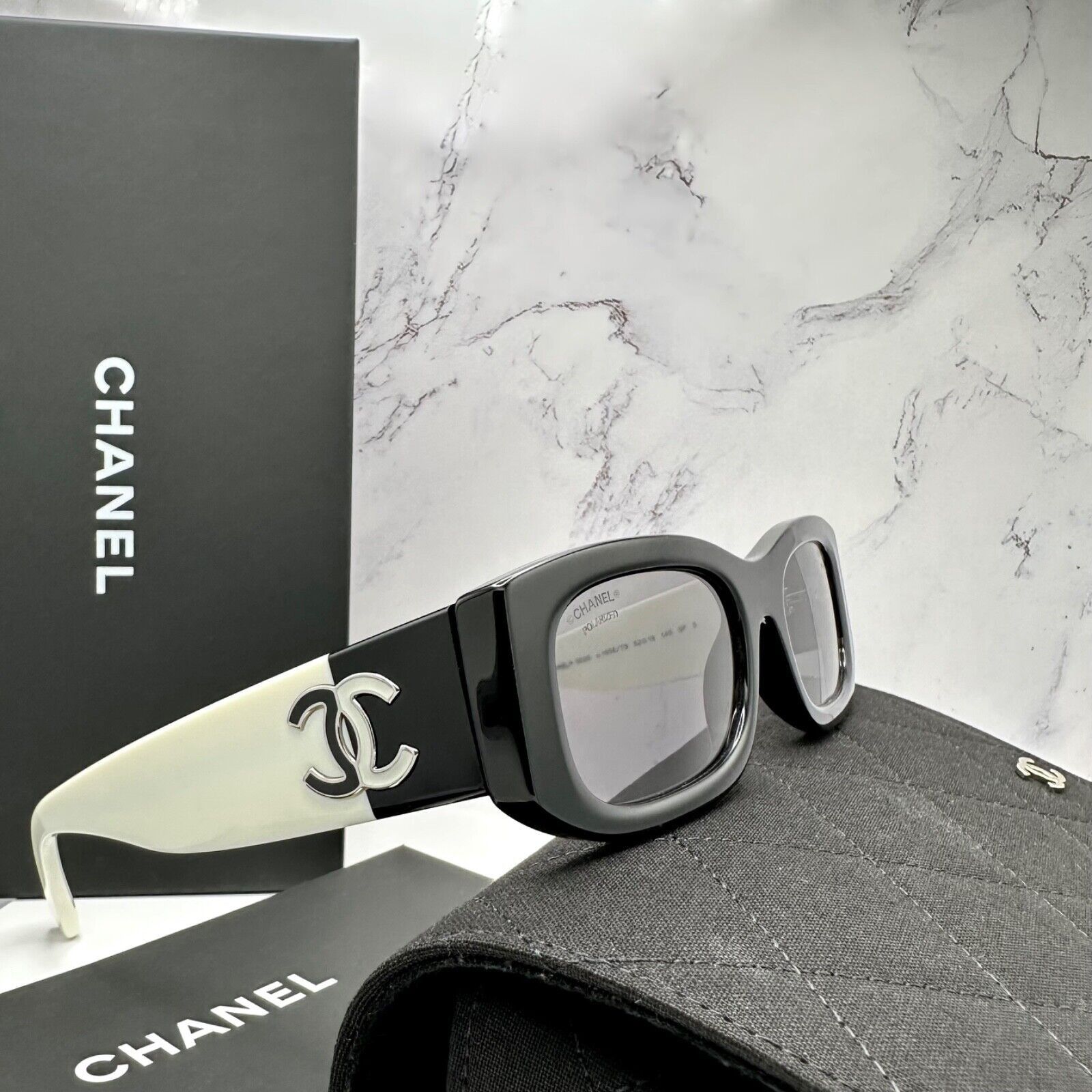 New CHANEL Sunglasses Black White Polarized CC Logo