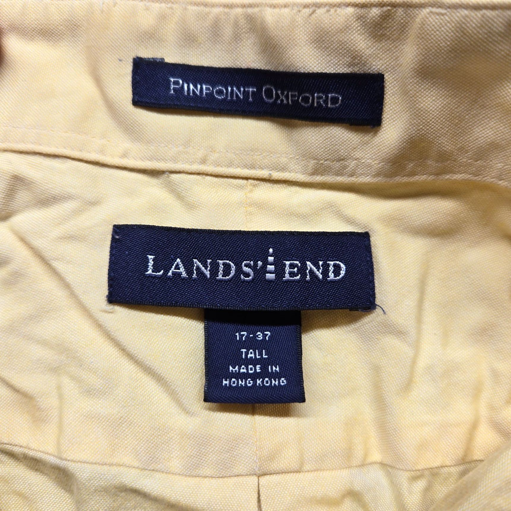Lands' End Lands' End Solid Yellow Button-Up Dress Shirt Long Sleeve Big & Tall Adult 17 37 Mens Size 46R - 3 Thumbnail