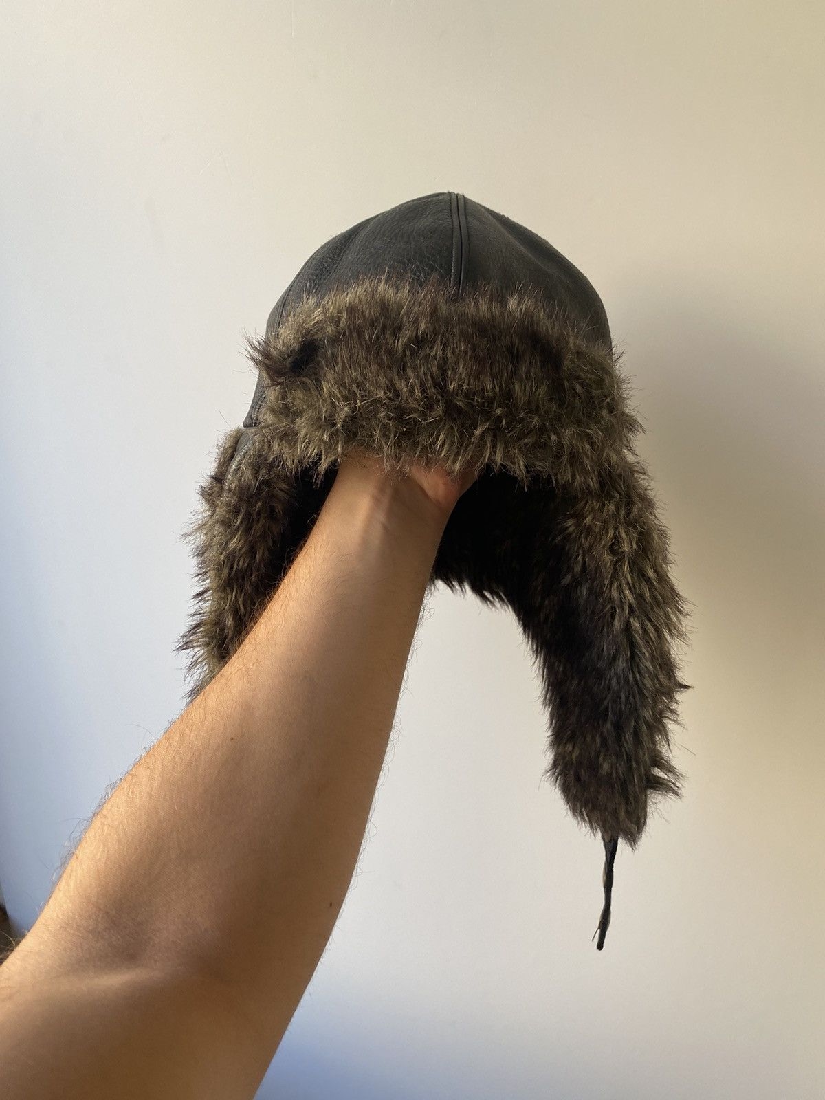 Cccp 🇺🇸 Vintage 90s 100% Leather USSR Fur Mohair Soviet Hat Size ONE SIZE - 2 Thumbnail