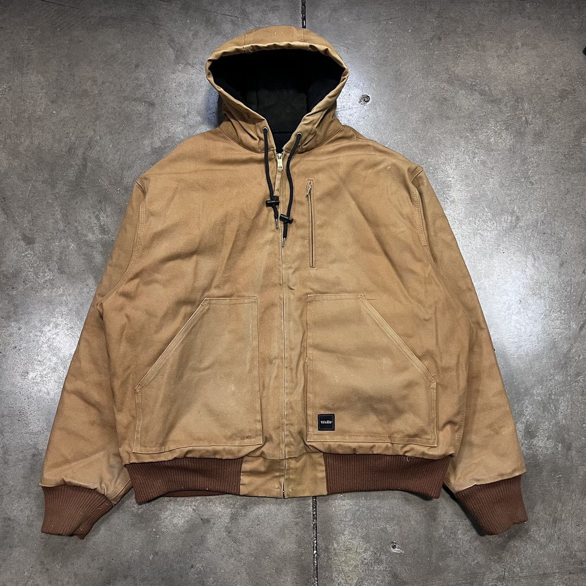 Vintage × Walls Walls Workwear Canvas Jacket Hooded Active Zip Up Faded Boxy Size US XL / EU 56 / 4 - 1 Thumbnail
