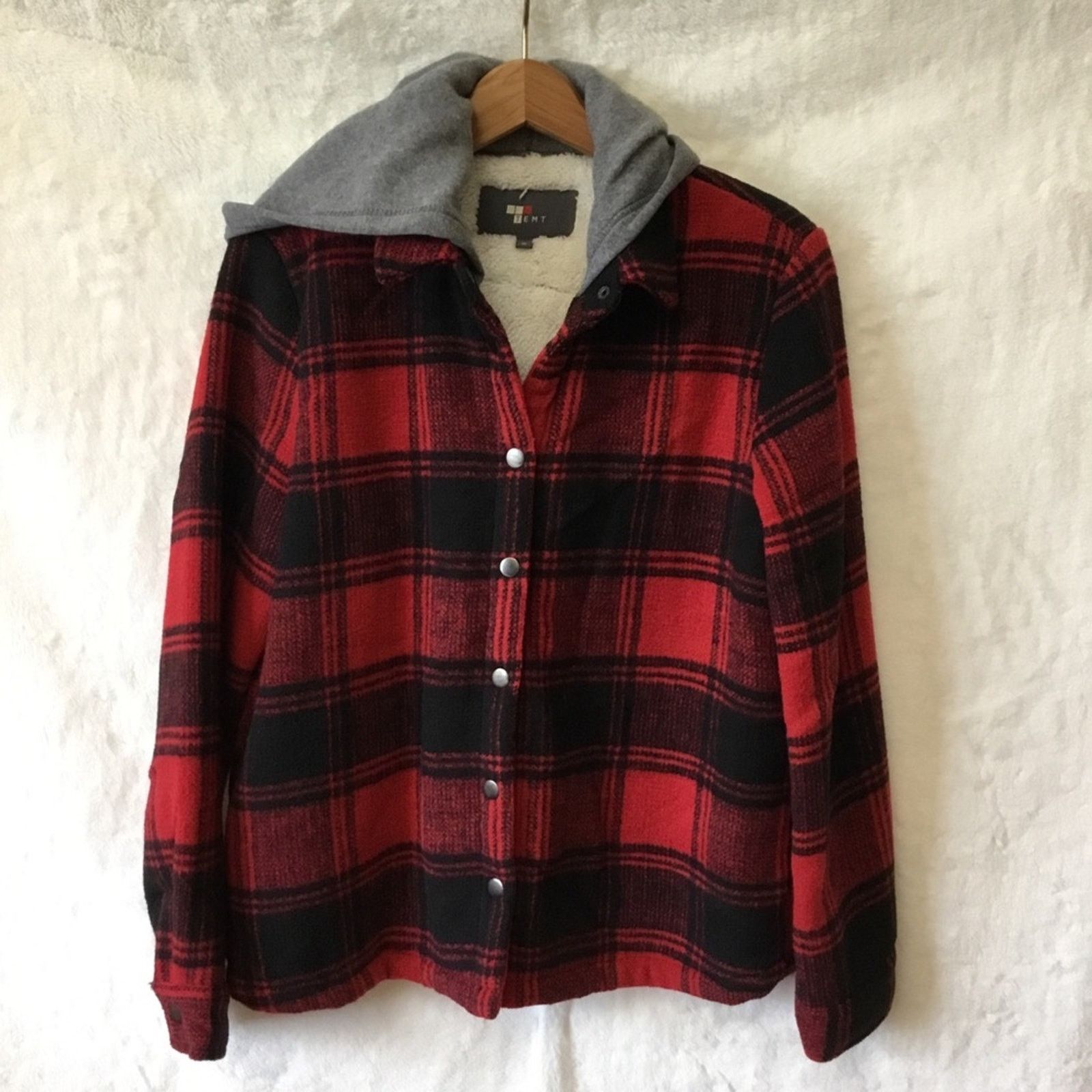 Other Temt Red Plaid Sherpa-Lined Hoodie Jacket Size L / US 10 / IT 46 - 1 Thumbnail