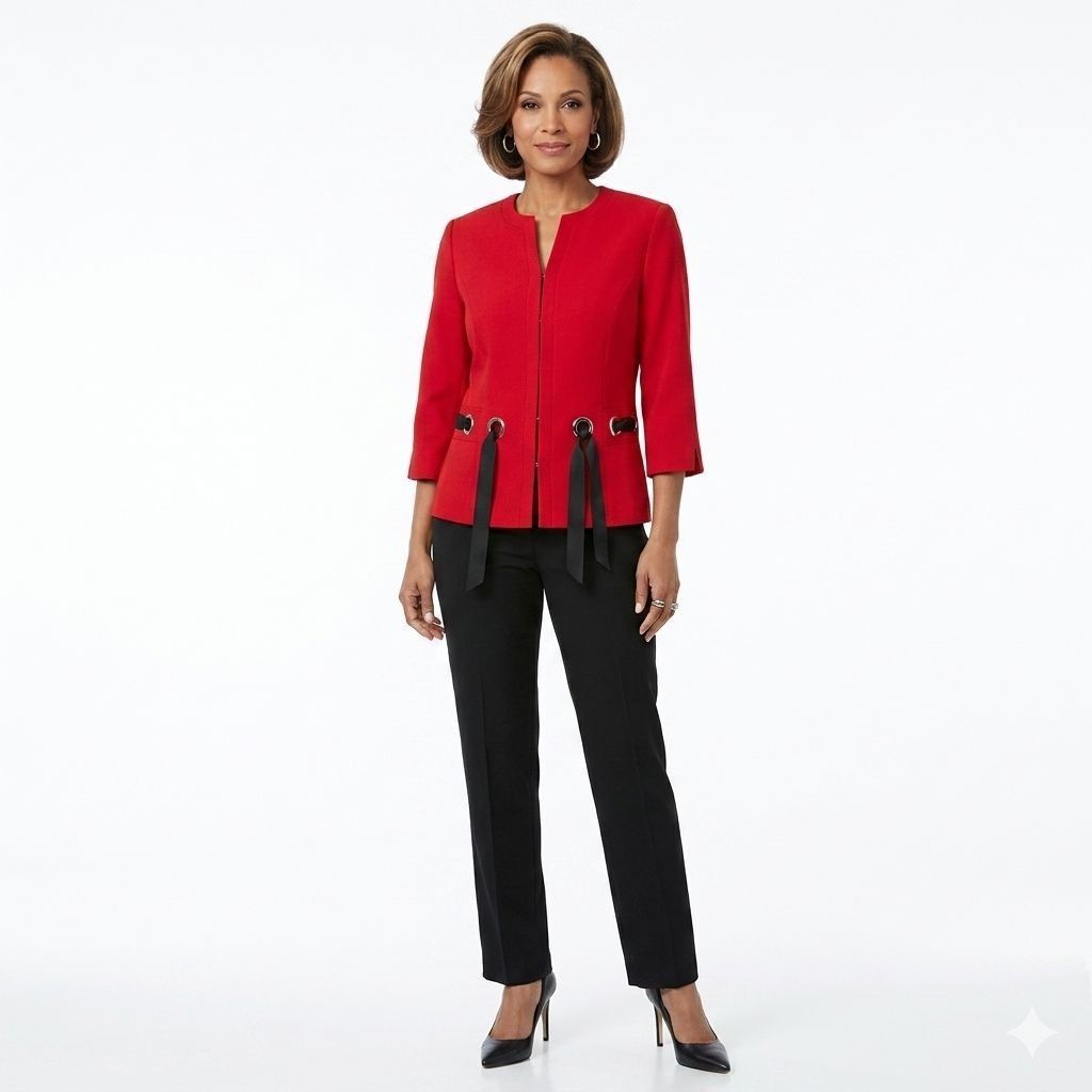 Other Vtg 2 pc R&K Originals Red Black Pinstripe Pants Suit Outfit Size 32" / US 10 / IT 46 - 1 Thumbnail