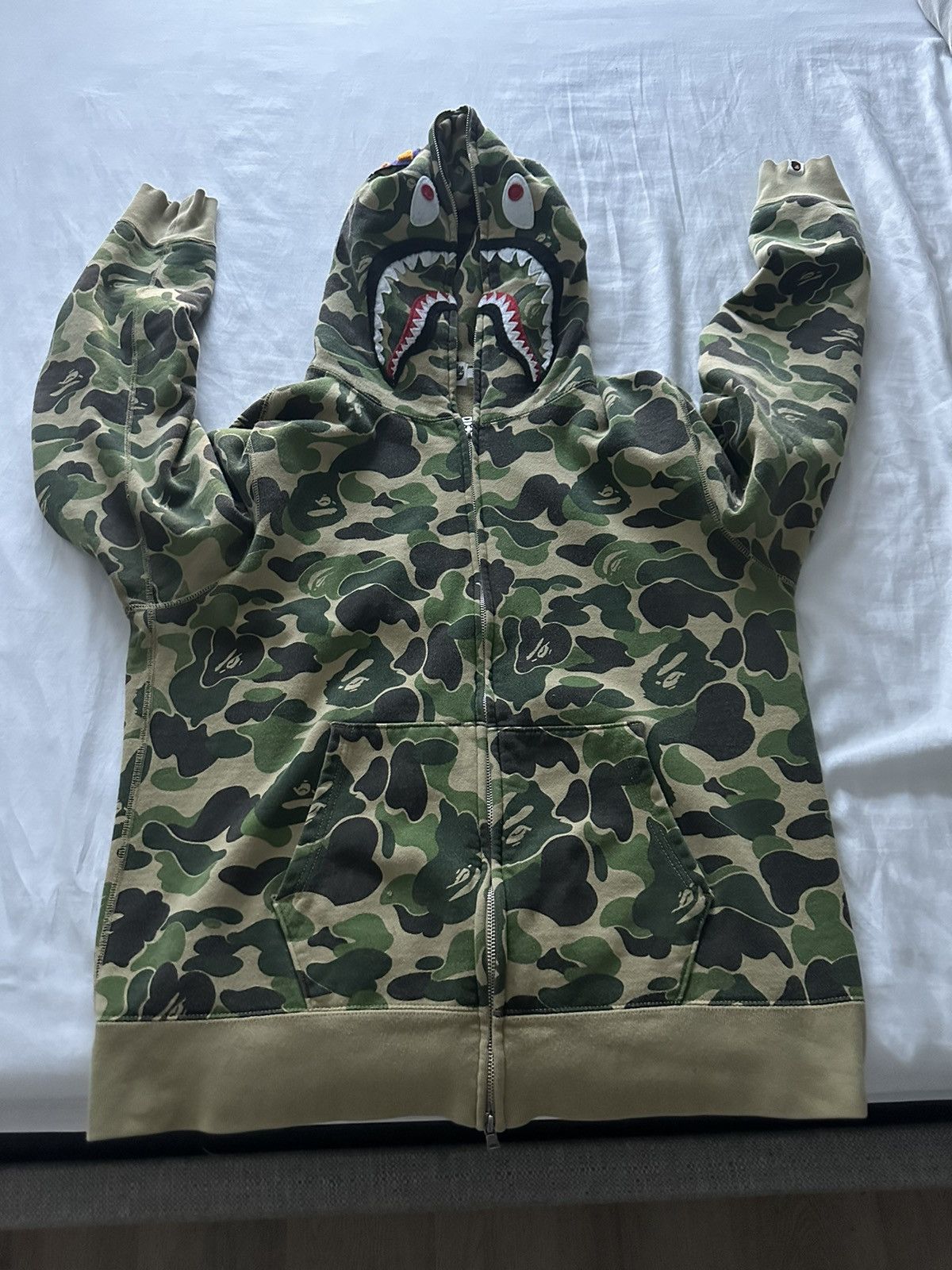 Image of Bape Abc Camo Shark Full Zip Hoodie in Green, Men's (Size XL)