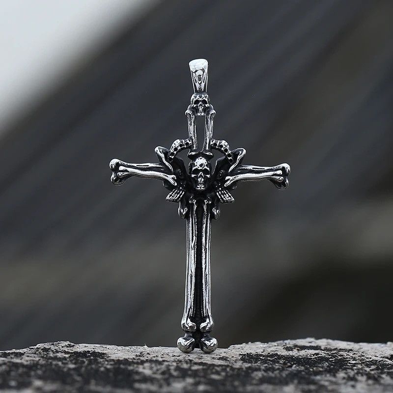 Handmade × Jewelry Gothic Cross Bone With Skull Pendant Necklace Size ONE SIZE - 2 Thumbnail