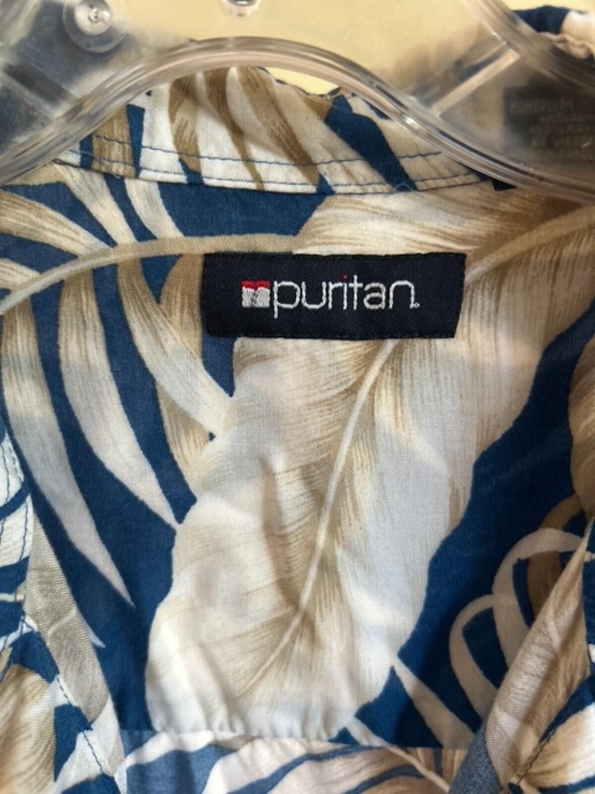 Puritan Puritan Blue and Beige Tropical Print Short Sleeve Shirt Size US M / EU 48-50 / 2 - 2 Thumbnail