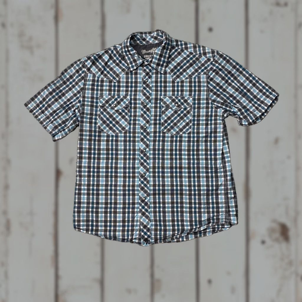 Wrangler Wrangler Shirt Mens Large Western Plaid Pearl Snaps Short Sleeve 20X Competition Multicolor Size US 33 - 1 Thumbnail