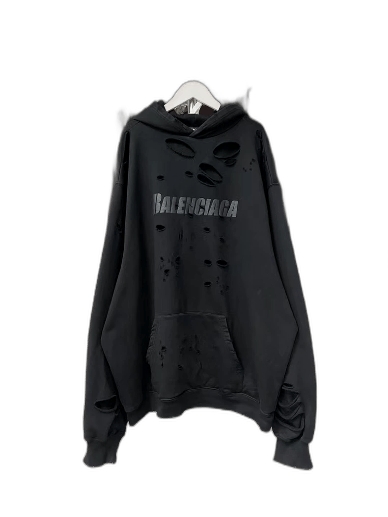 Balenciaga Balenciaga Black Distressed Logo Hoodie-2505 Size US S / EU 44-46 / 1 - 1 Thumbnail