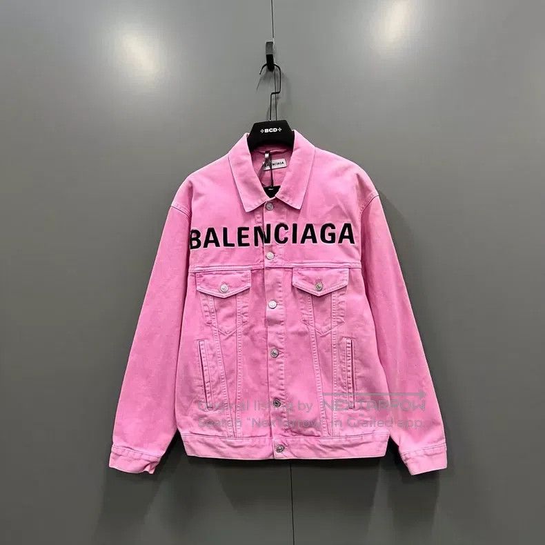 Balenciaga Balenciaga Pink Front Big Logo Denim Jacket Size XXS / US 00 / IT 34 - 1 Thumbnail