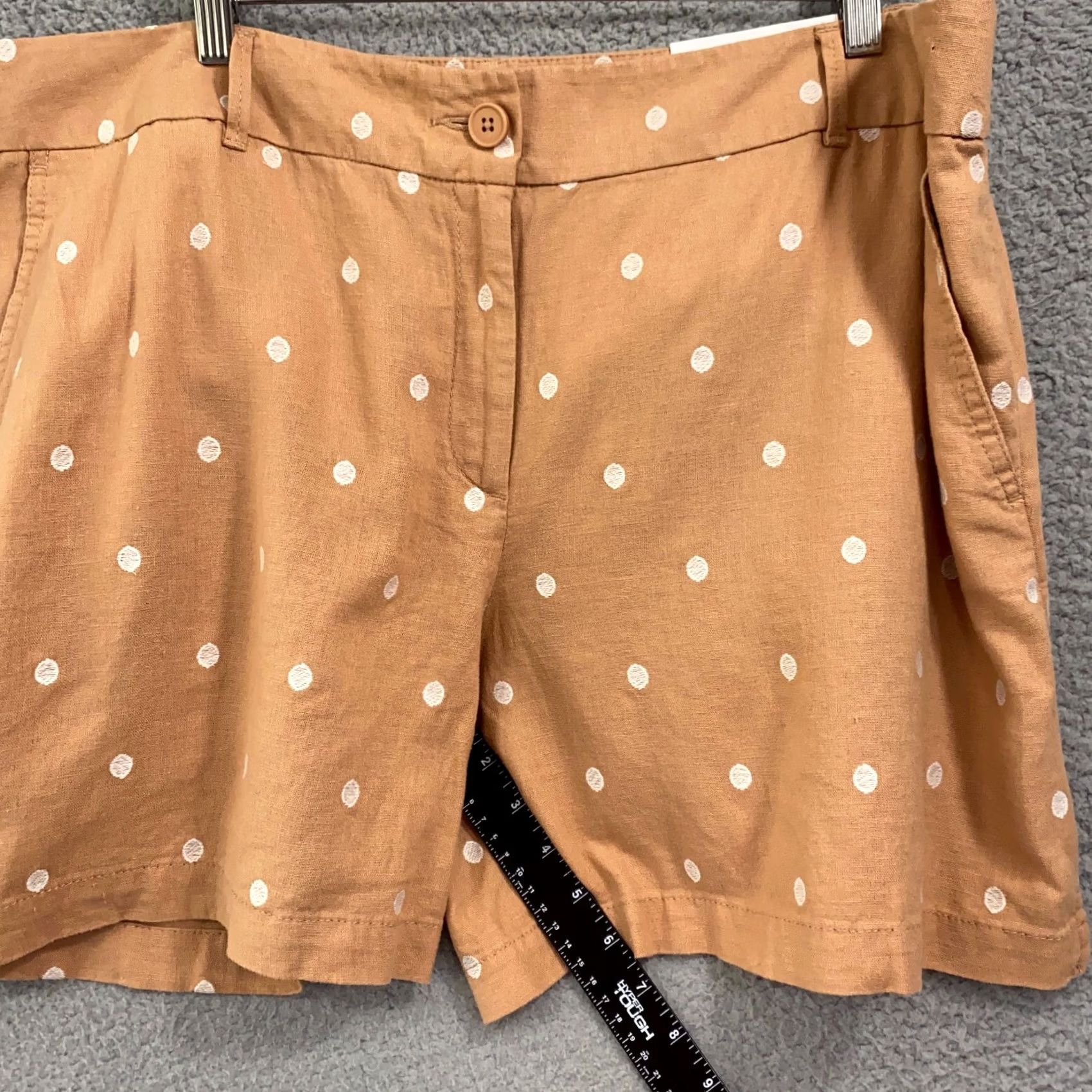 Loft LOFT Shorts Women 16 Brown Embroidered Polka Dots Linen Blend Bermuda 6" Short Size 38" / US 16 / IT 52 - 5 Thumbnail